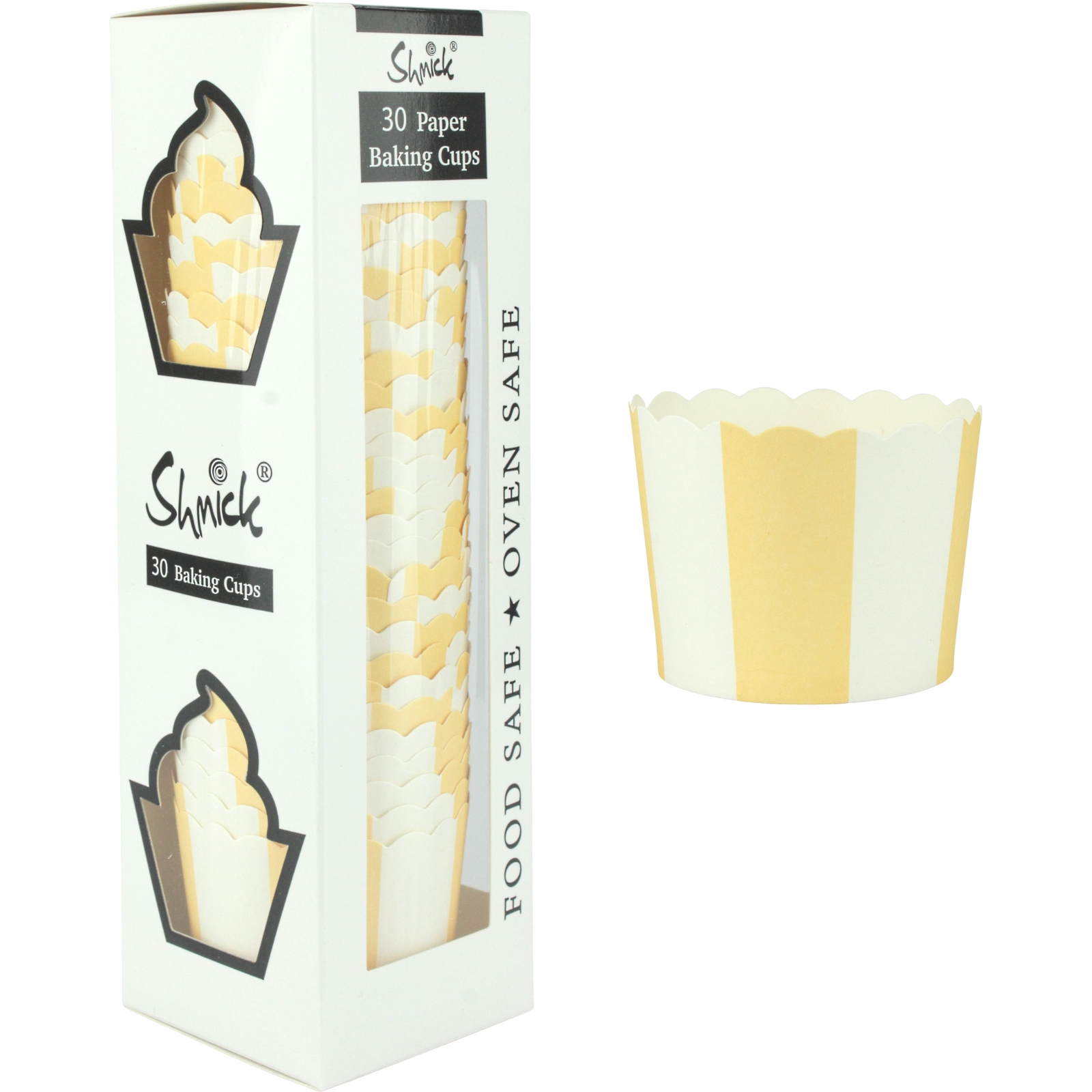 Light Yellow and White Striped Baking Cups (Pack of 30)