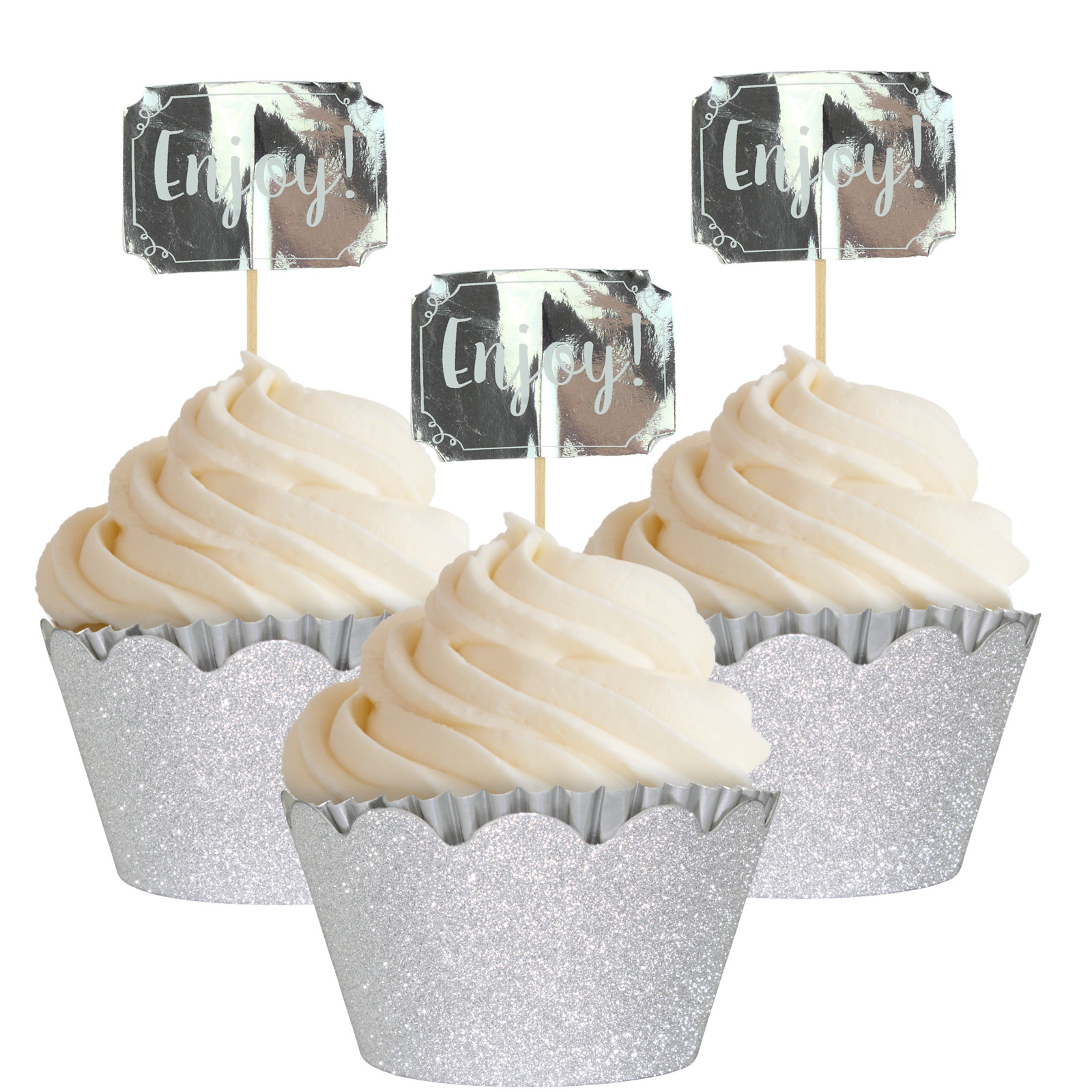 Silver Glitter Cupcake Decorating Kit (Pack of 24)