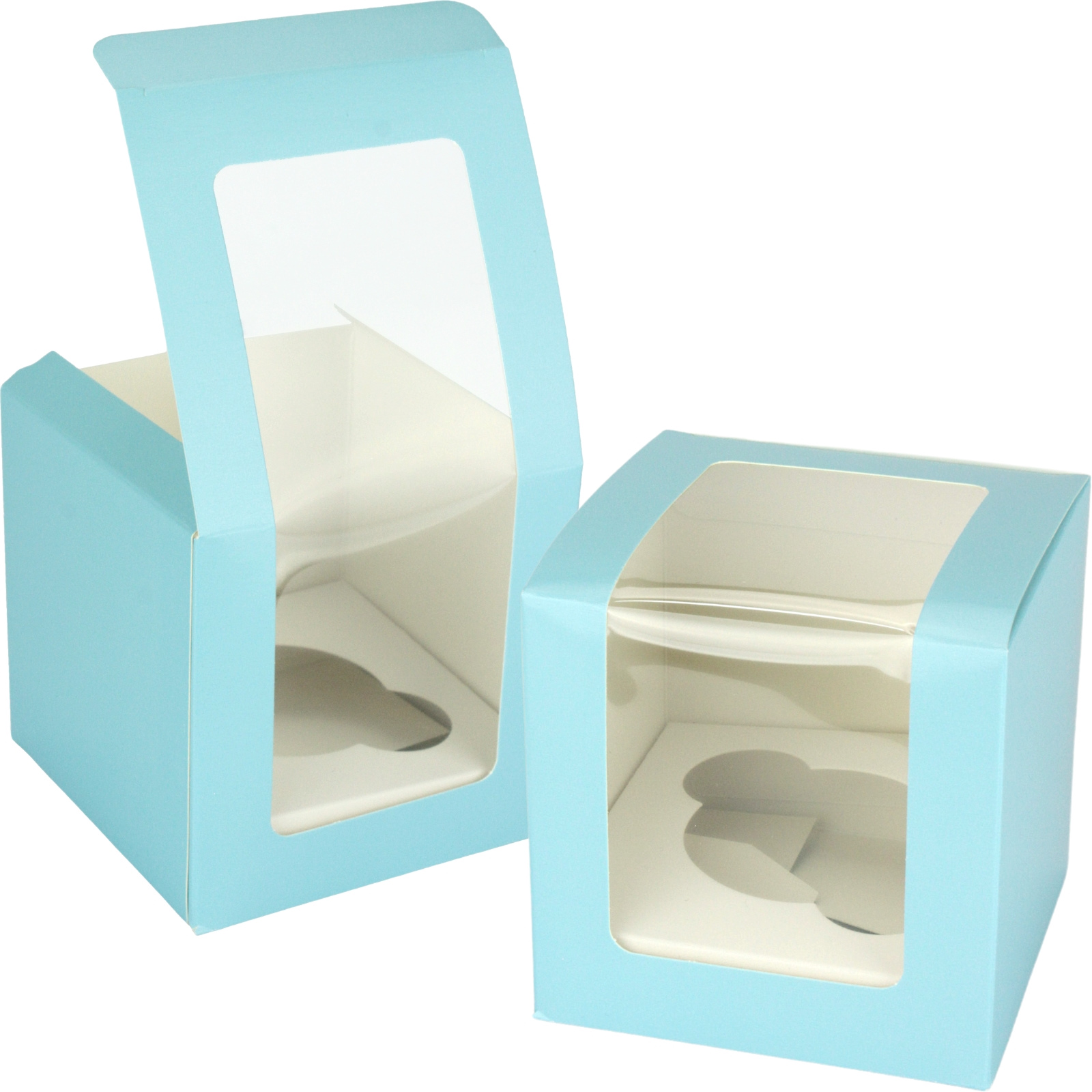 Light Blue Cupcake Boxes with Window 10cm (Pack of 4) 