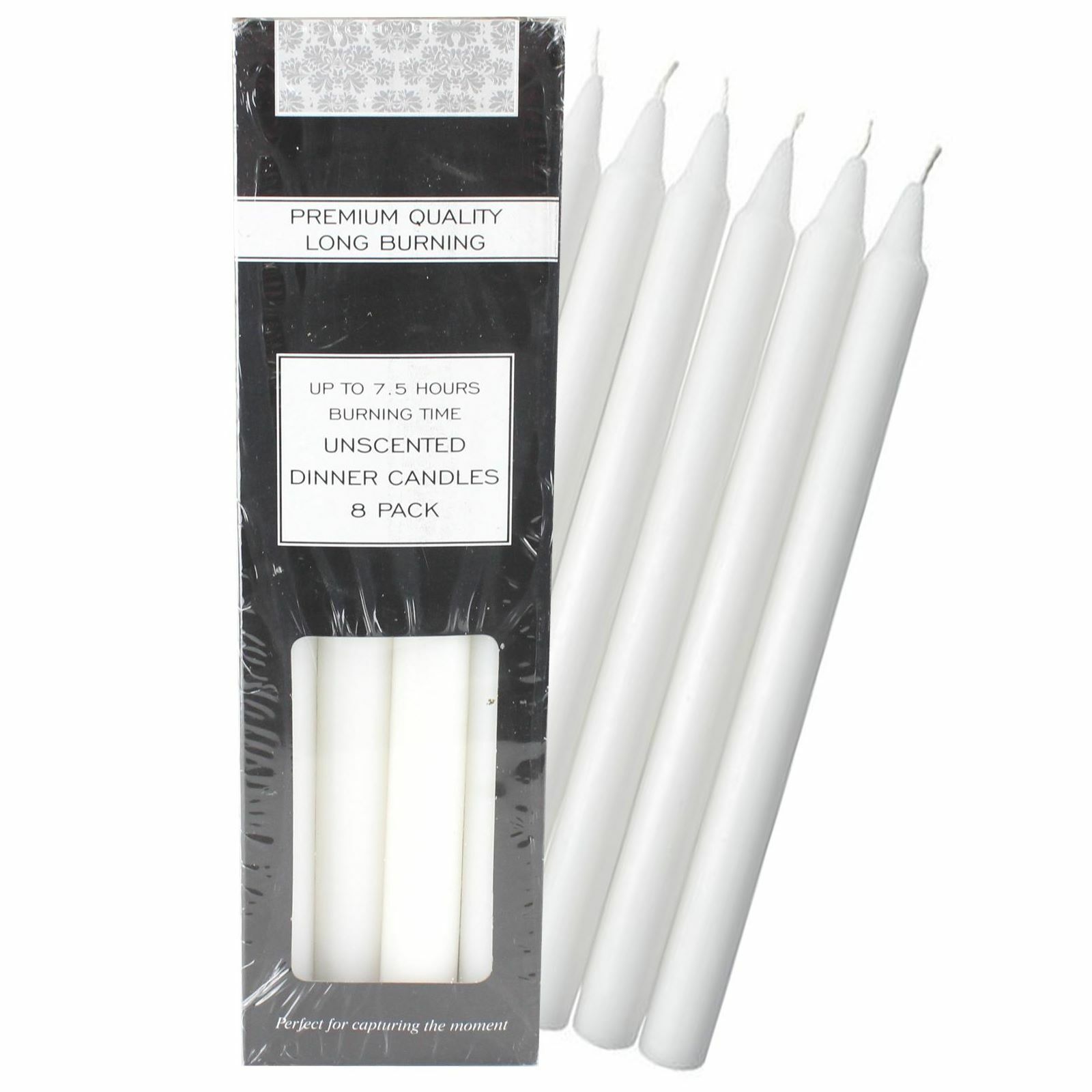 White Unscented Dinner Candles (Pack of 8)