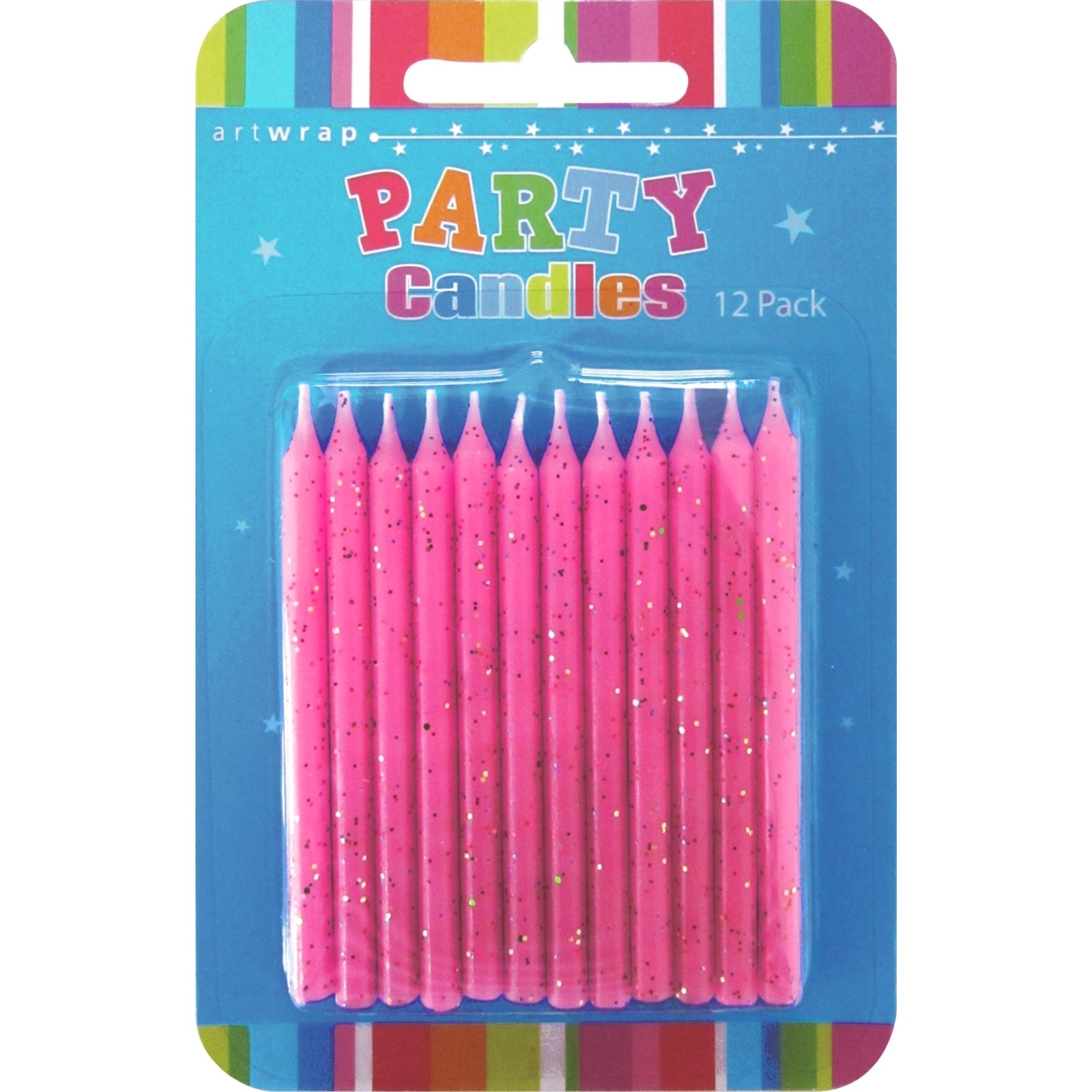 Pink Glitter Candles (Pack of 12)