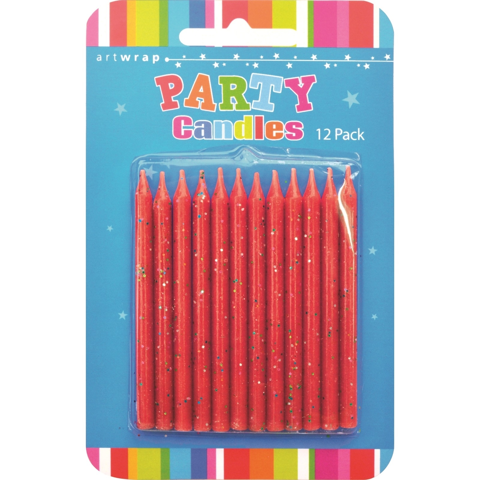 Red Glitter Candles (Pack of 12)