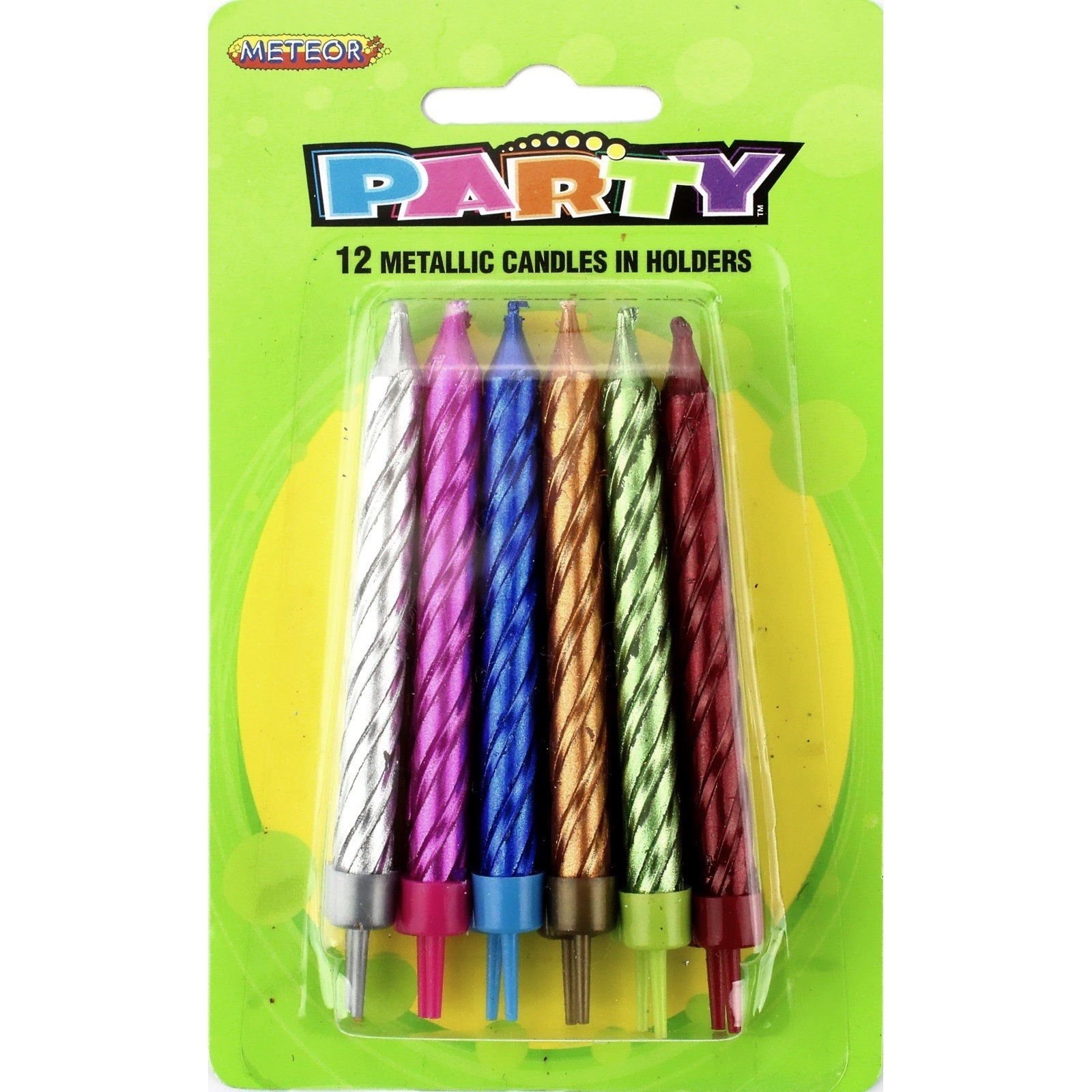 Metallic Coloured Spiral Candles (Pack of 12)