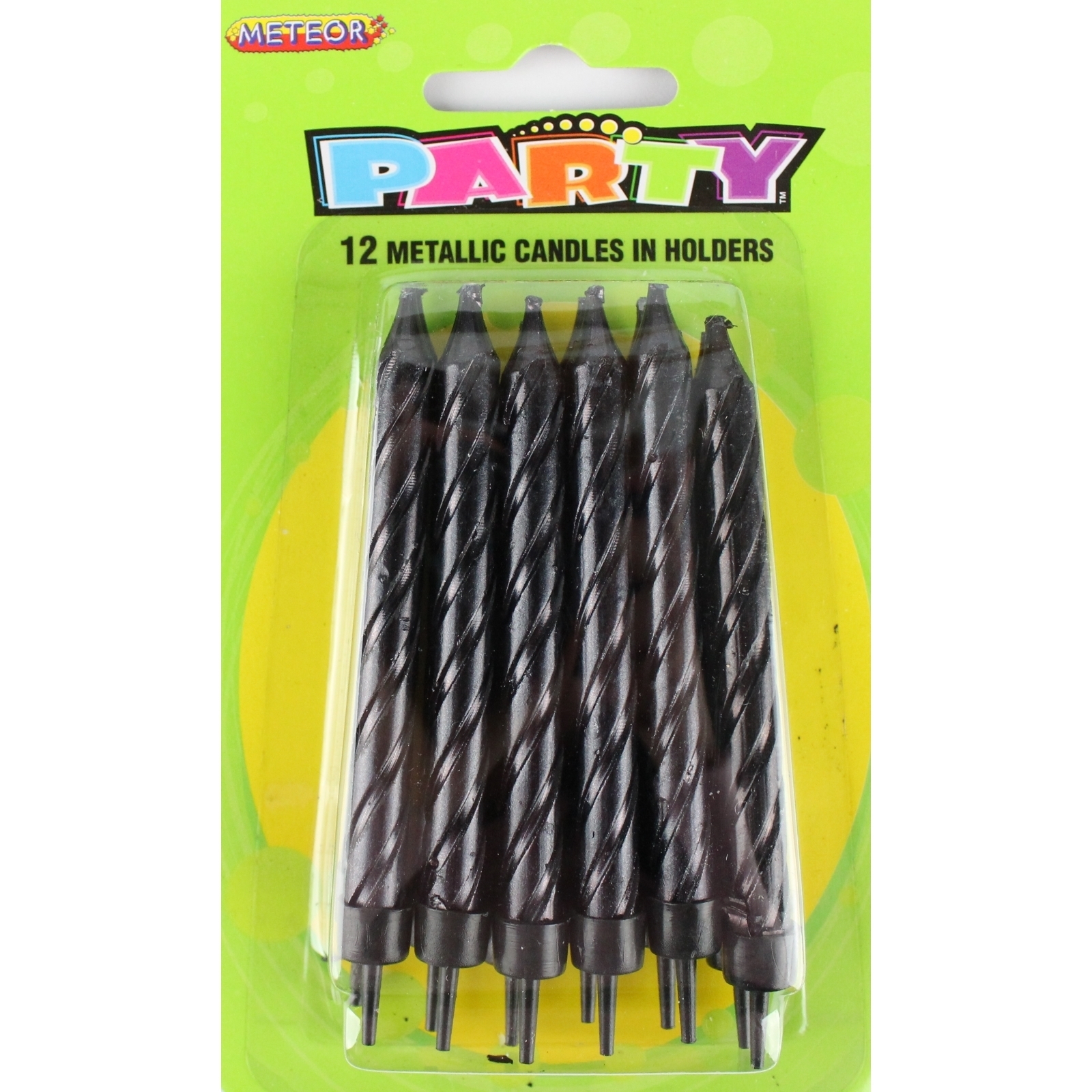 Black Metallic Spiral Birthday Candles (Pack of 12)