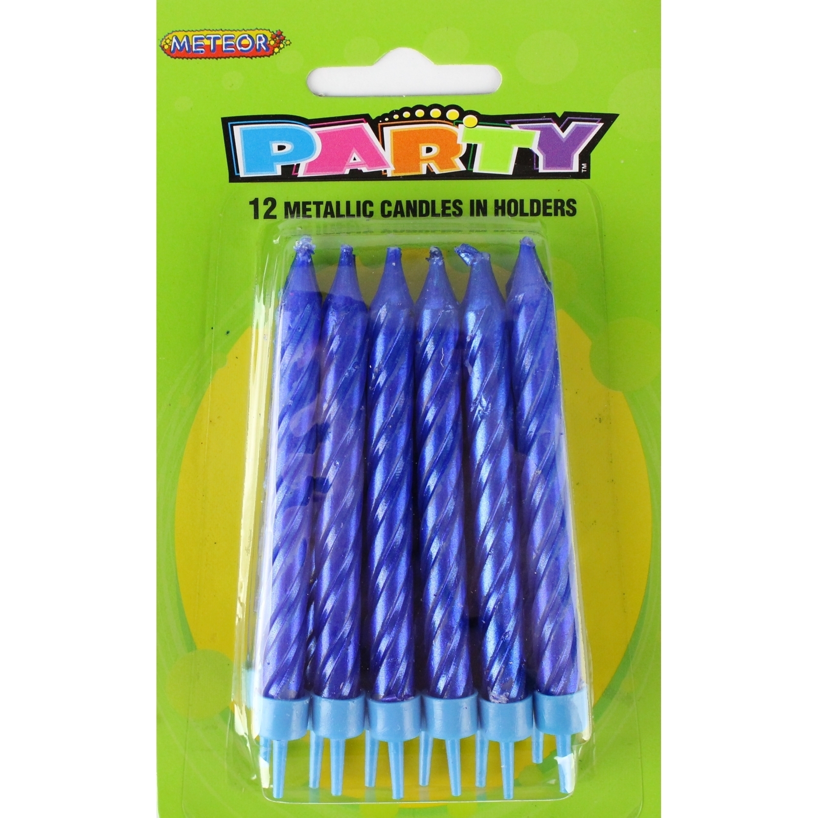 Blue Metallic Spiral Birthday Candles (Pack of 12)