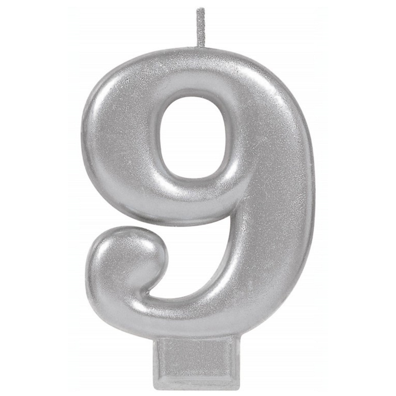 Metallic Silver Number 9 Candle - Discount Party Supplies