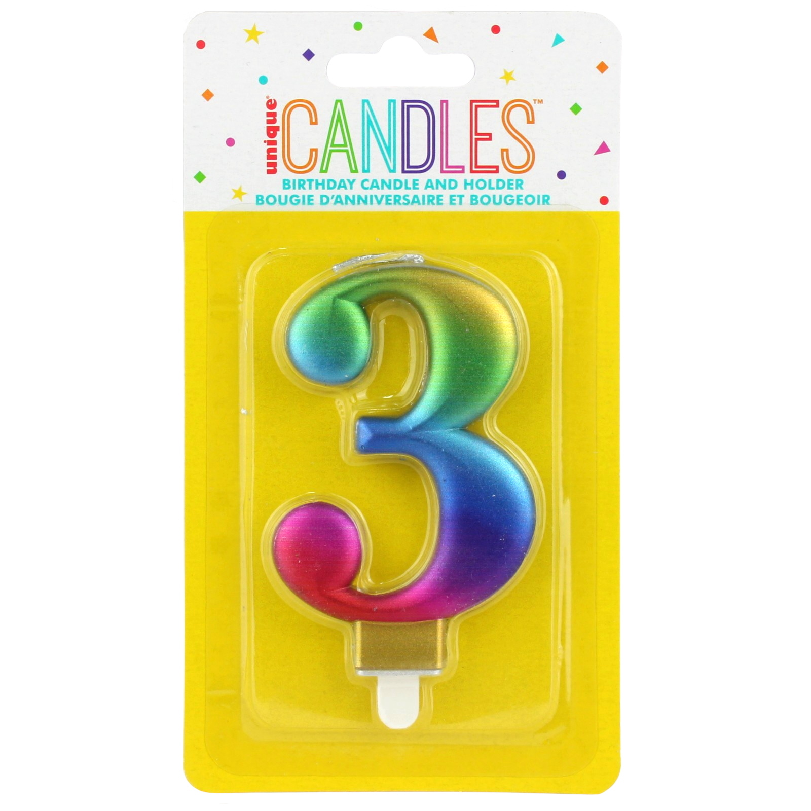 Metallic Rainbow Number 3 Candle 