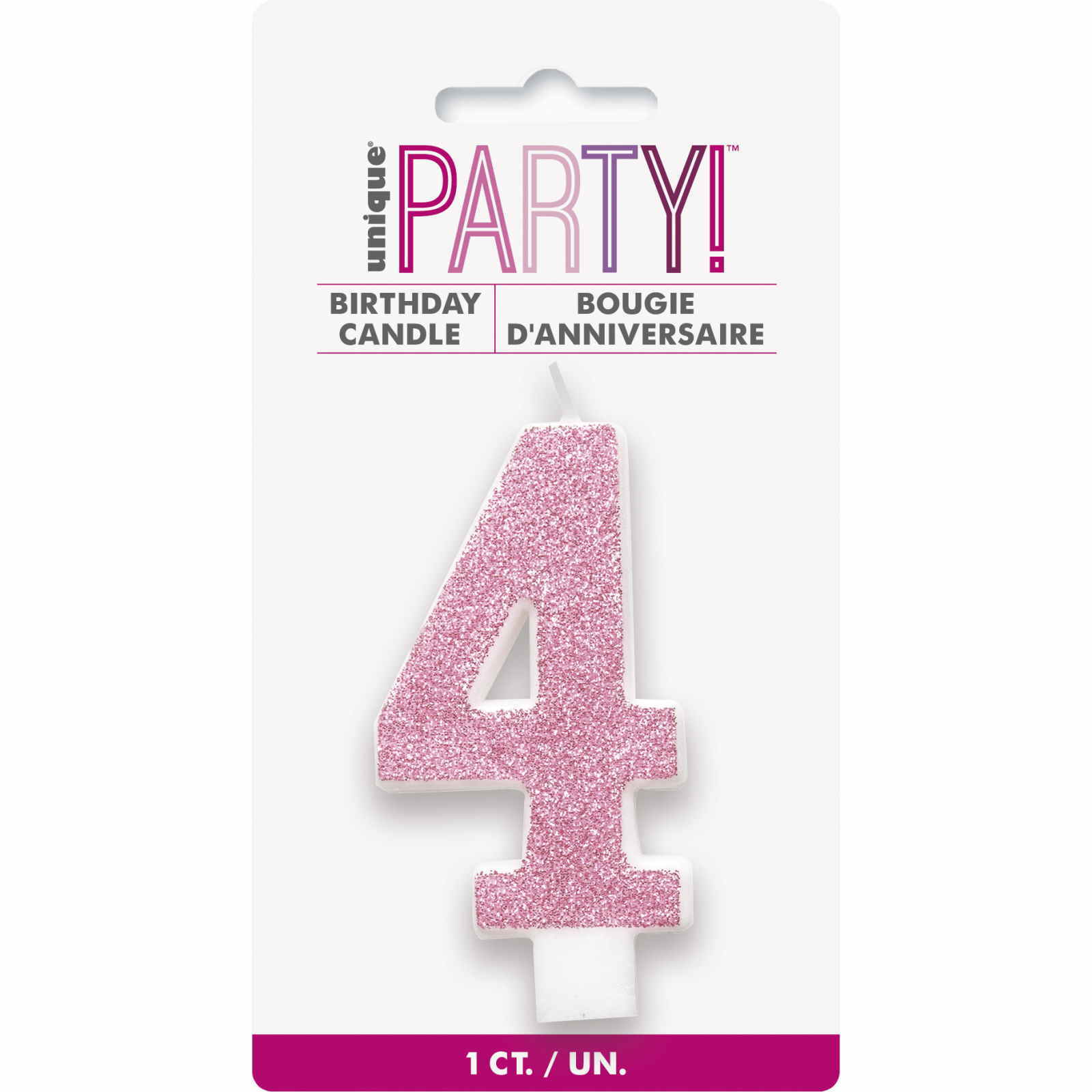 Pink Glitter Accent Number 4 Candle