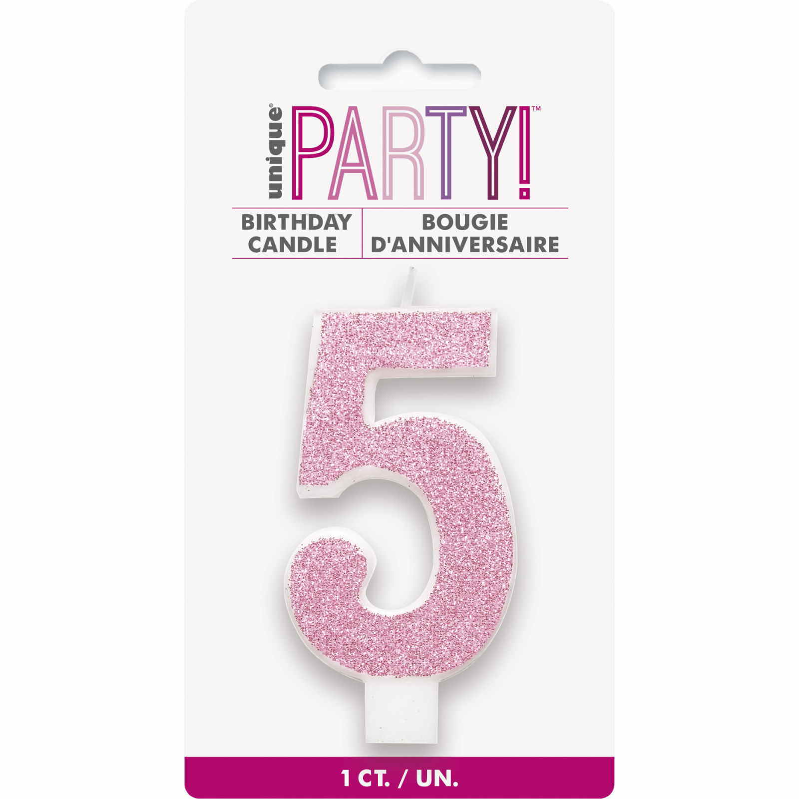 Pink Glitter Accent Number 5 Candle
