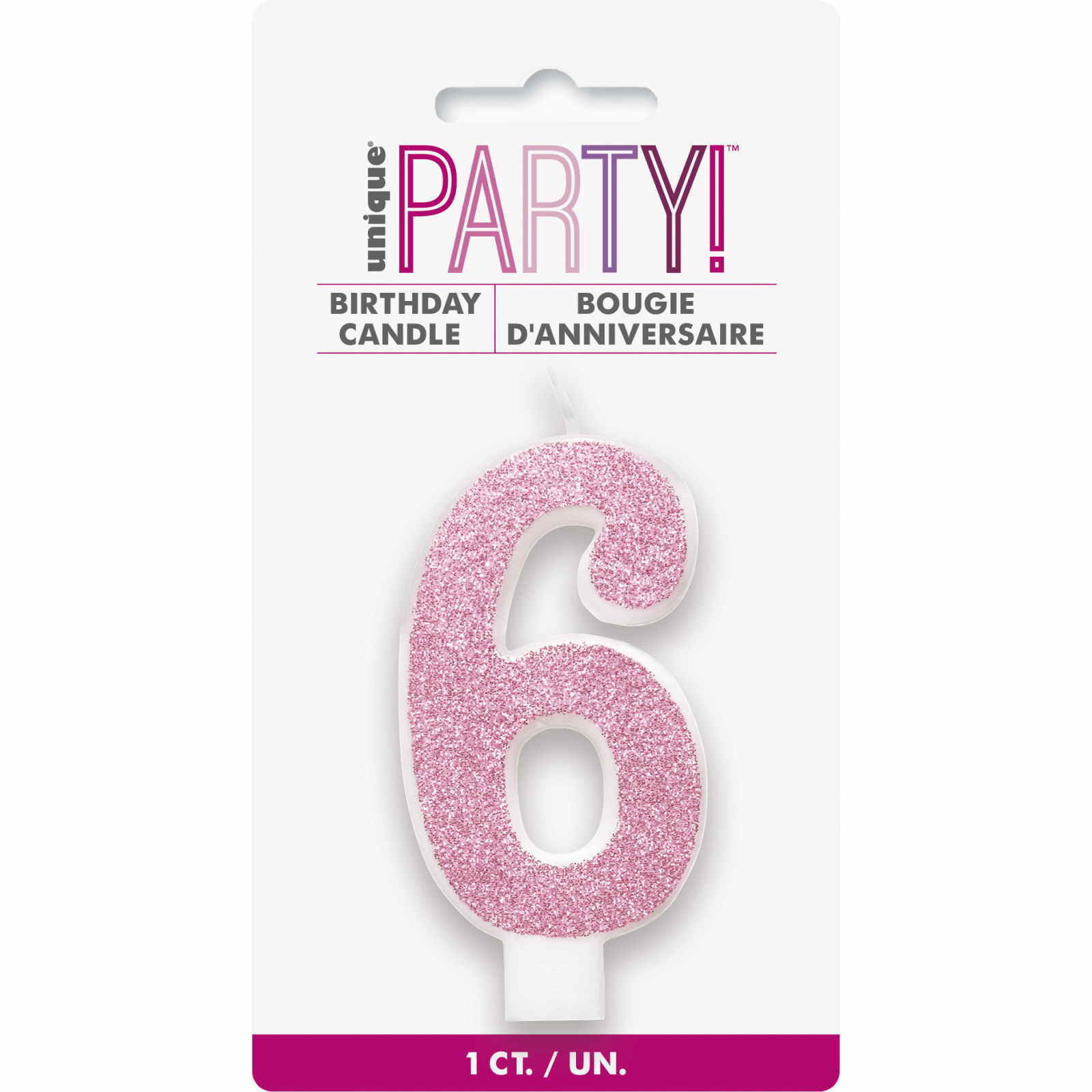 Pink Glitter Accent Number 6 Candle