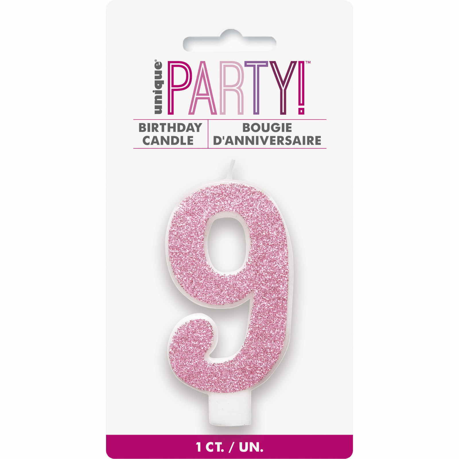 Pink Glitter Accent Number 9 Candle