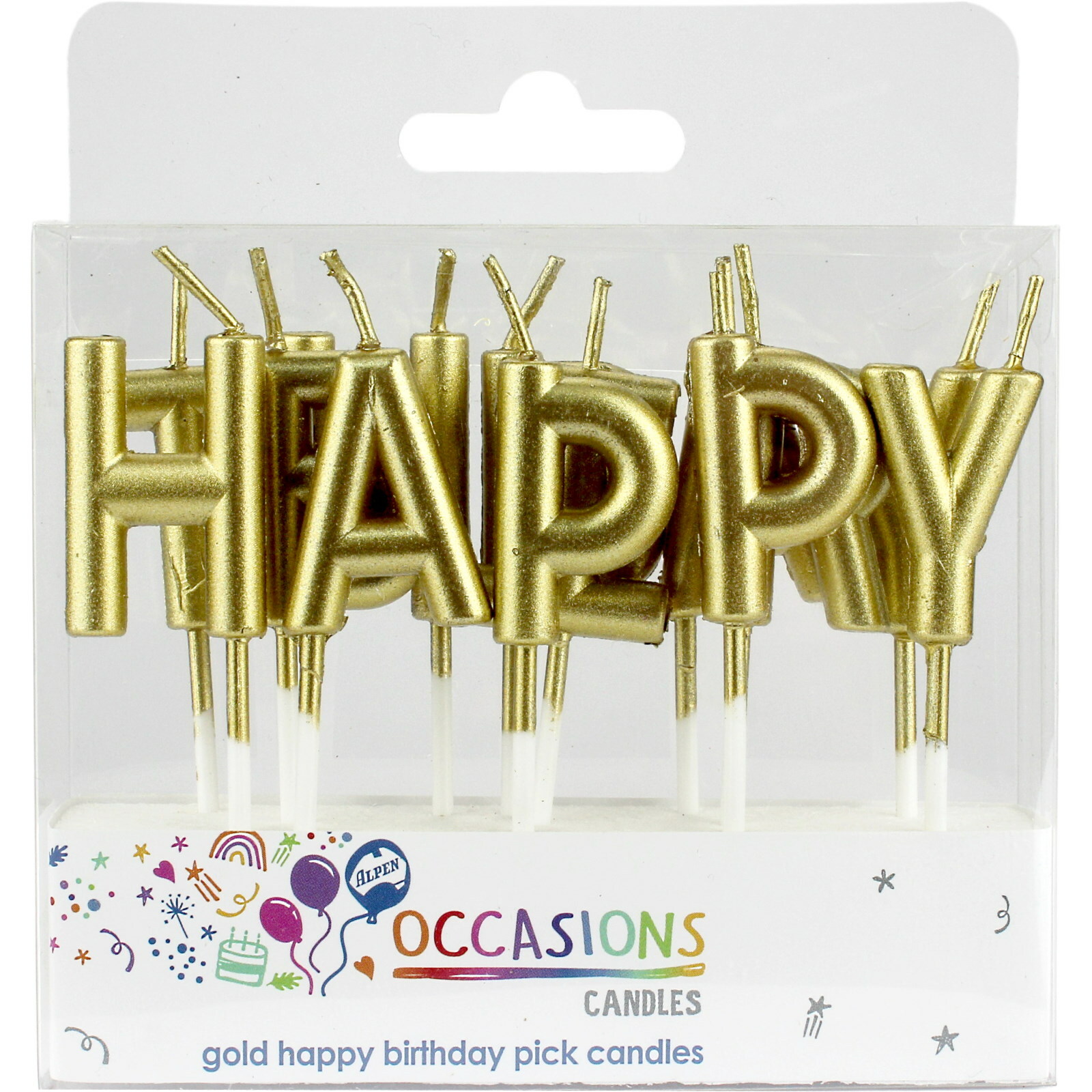 Gold Happy Birthday Pick Candles