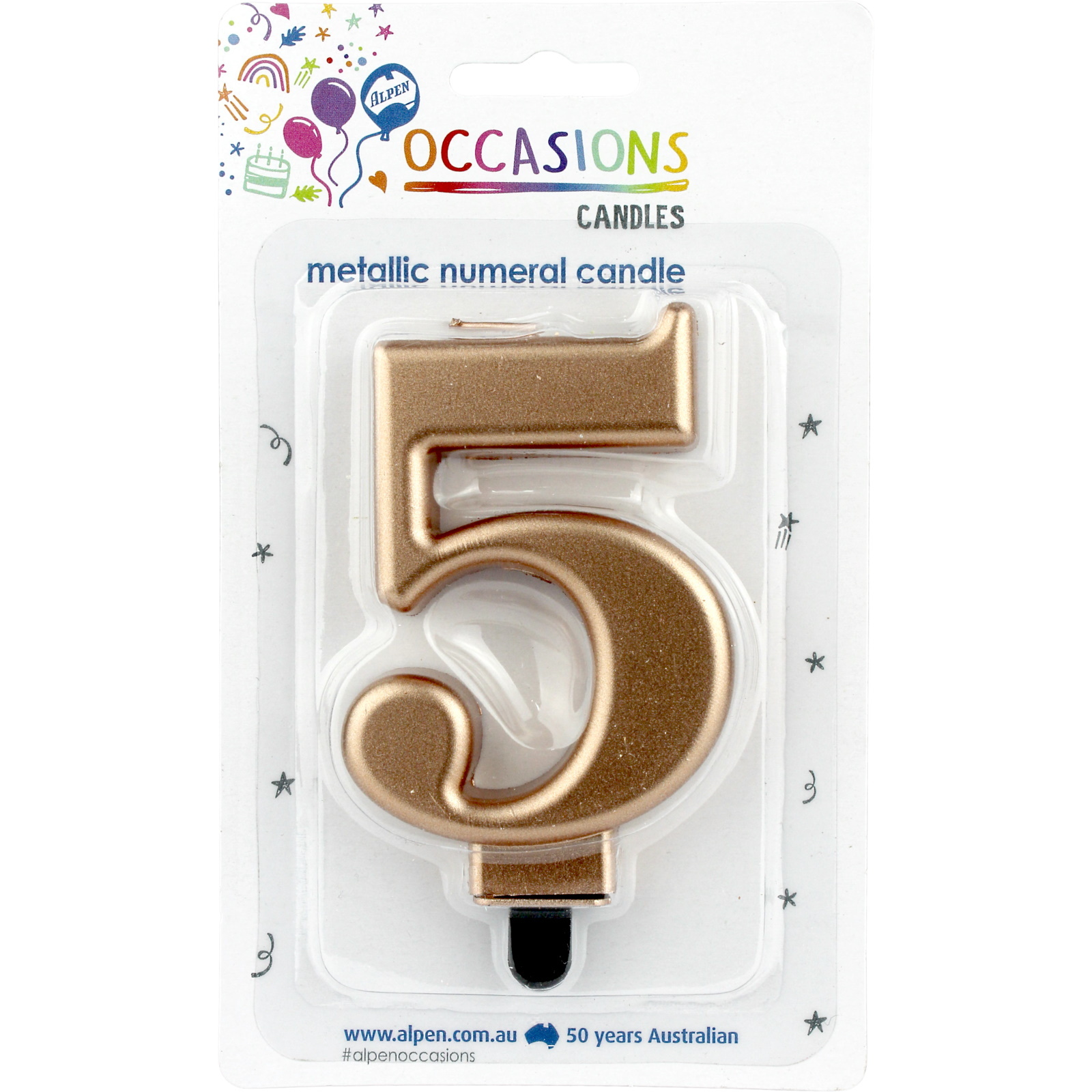 Metallic Rose Gold Number 5 Candle 