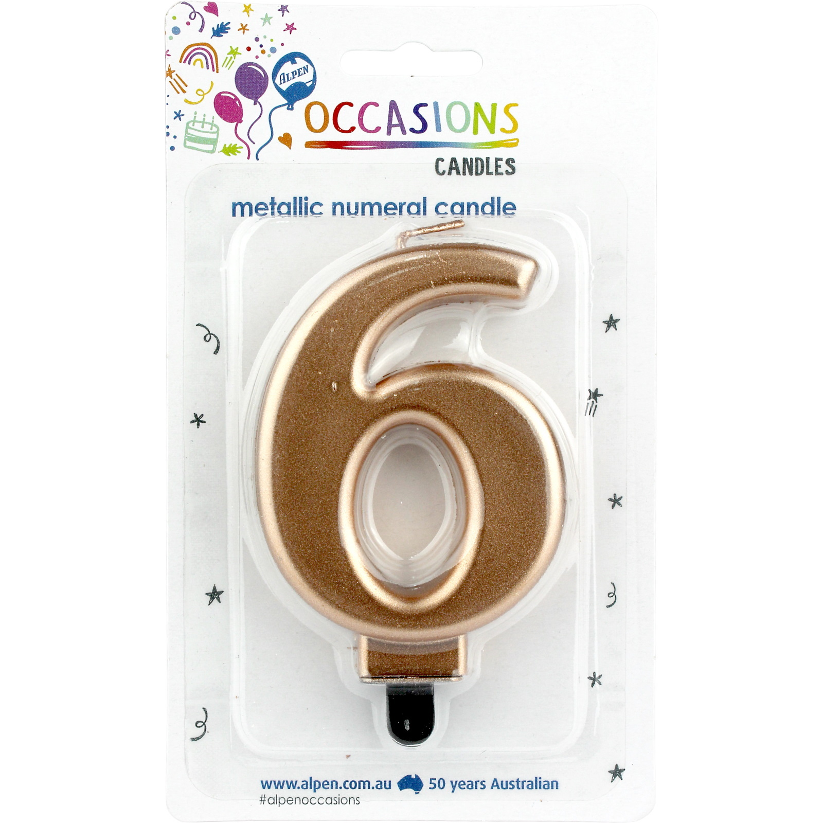 Metallic Rose Gold Number 6 Candle 