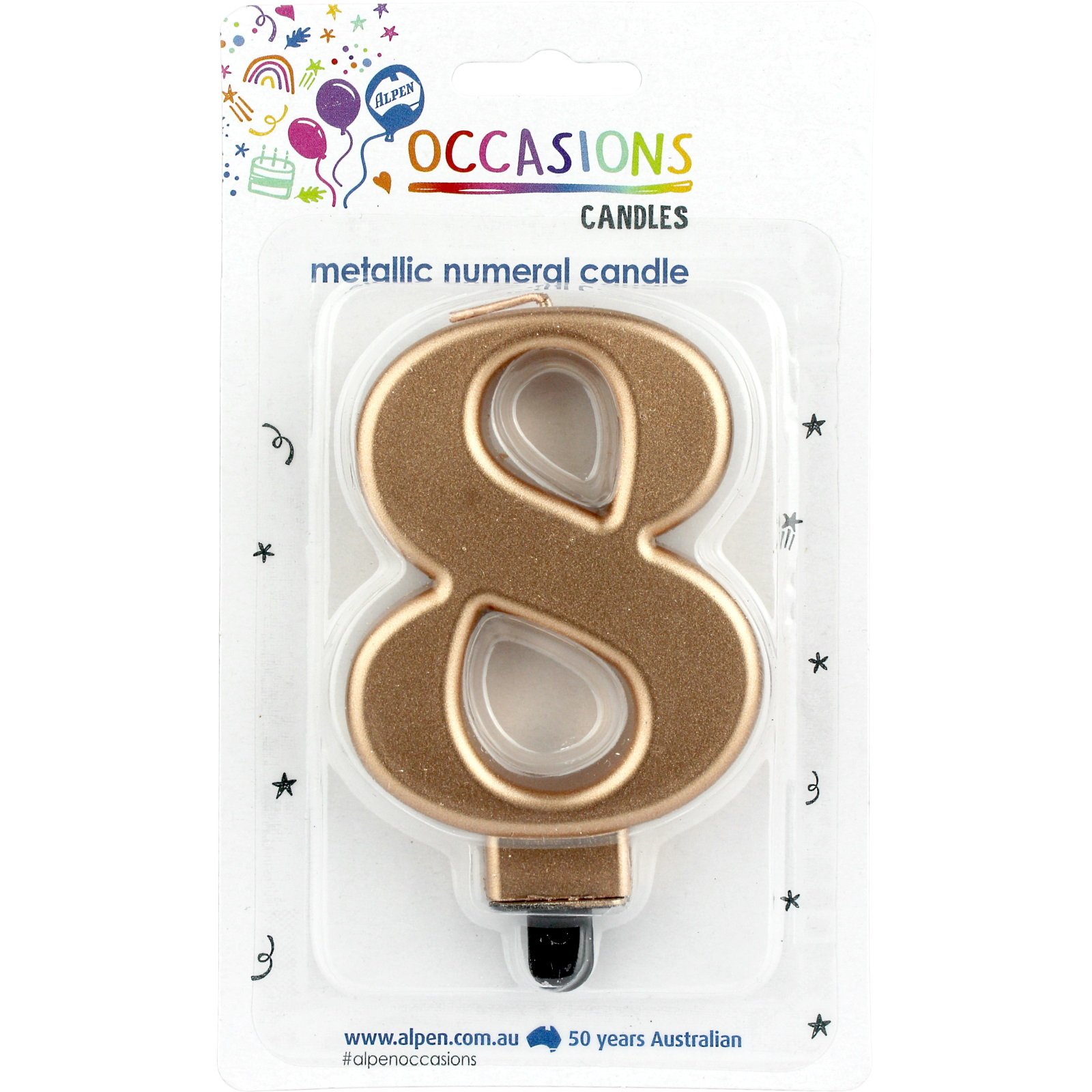 Metallic Rose Gold Number 8 Candle 