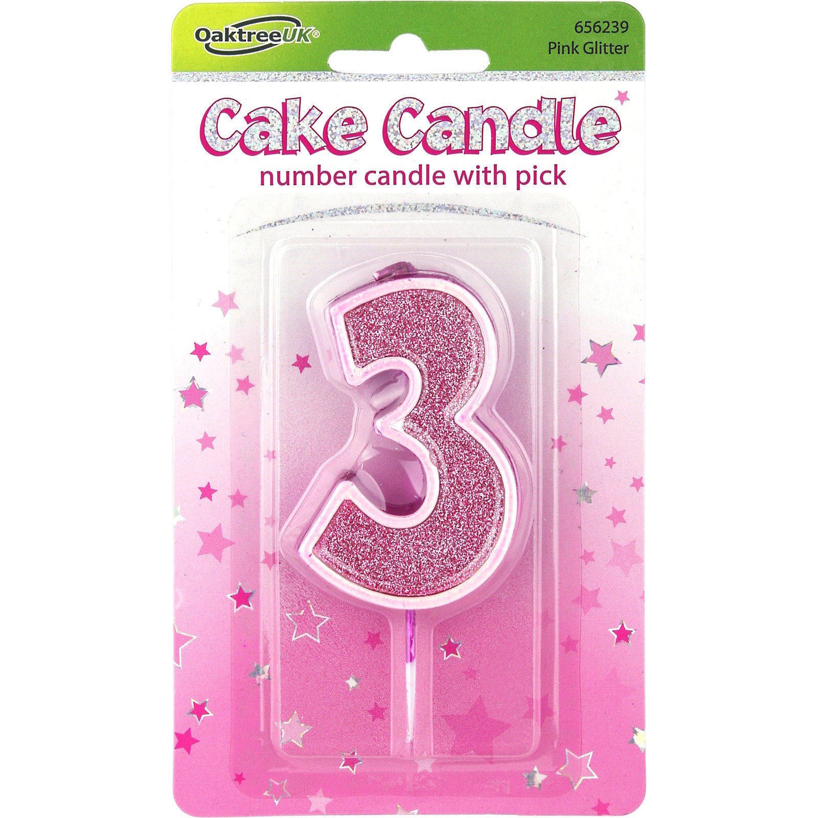 Sparkling Fizz Pink Number 3 Candle 