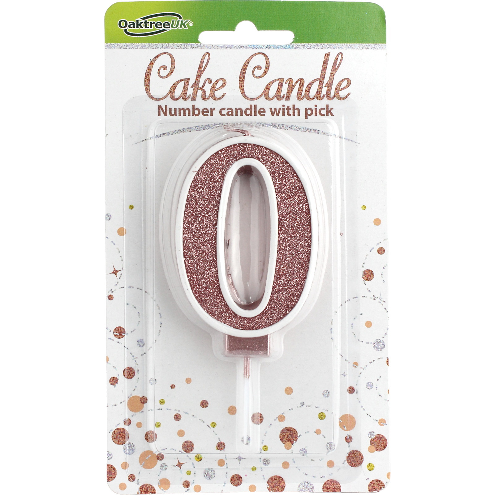 Sparkling Fizz Rose Gold Glitter Number 0 Candle 