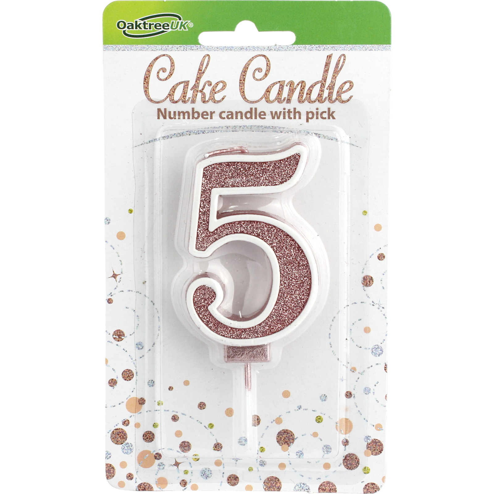 Sparkling Fizz Rose Gold Glitter Number 5 Candle 