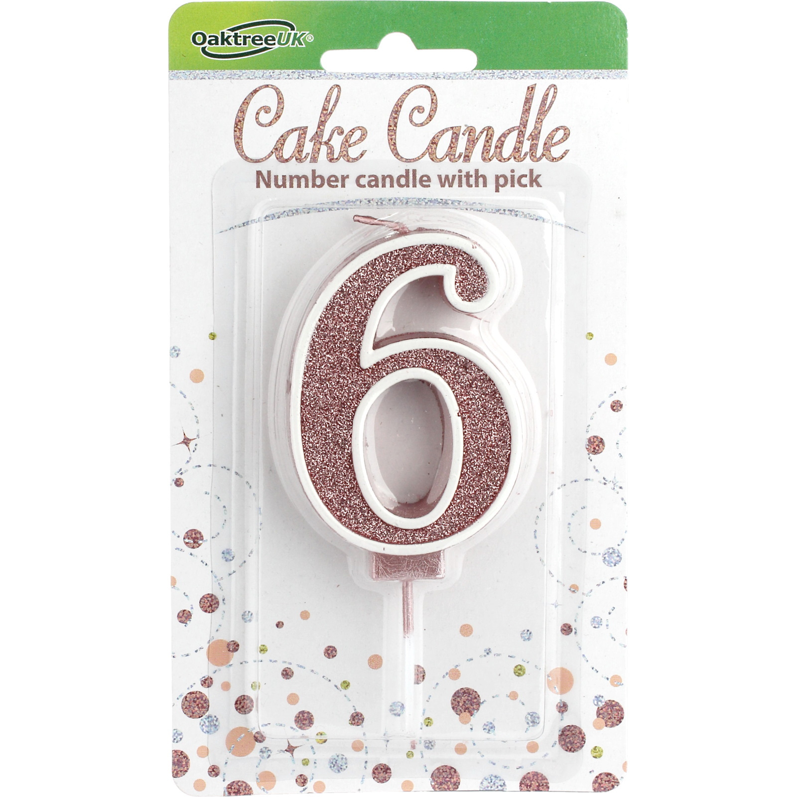Sparkling Fizz Rose Gold Glitter Number 6 Candle 