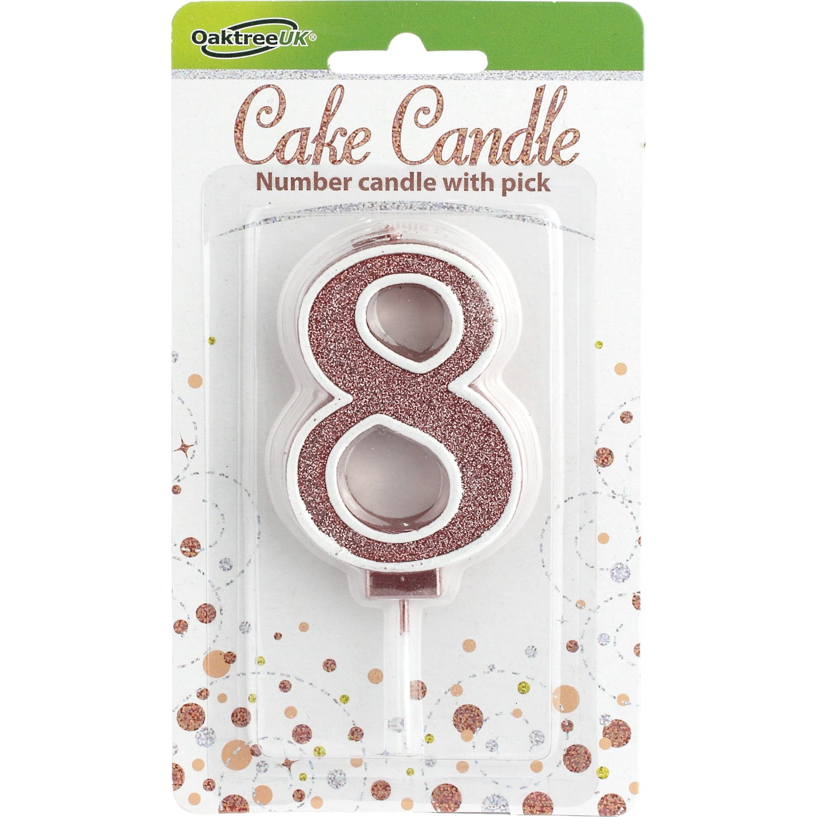 Sparkling Fizz Rose Gold Glitter Number 8 Candle 