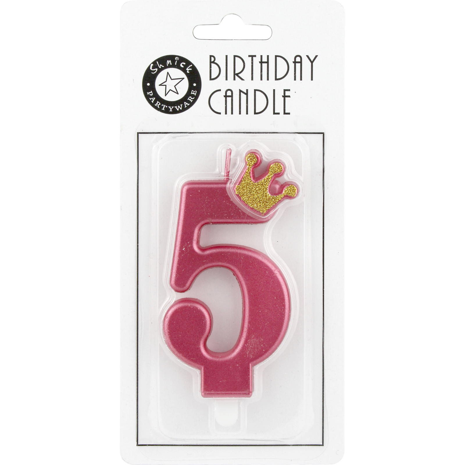 Pink Rose Gold Glitter Crown Number 5 Candle 