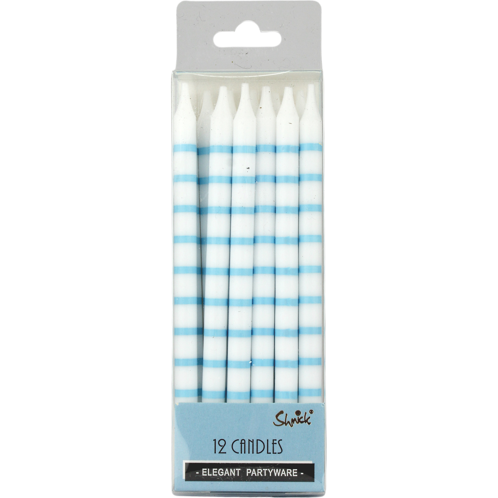 Blue and White Striped Birthday Candles (Pack of 12)