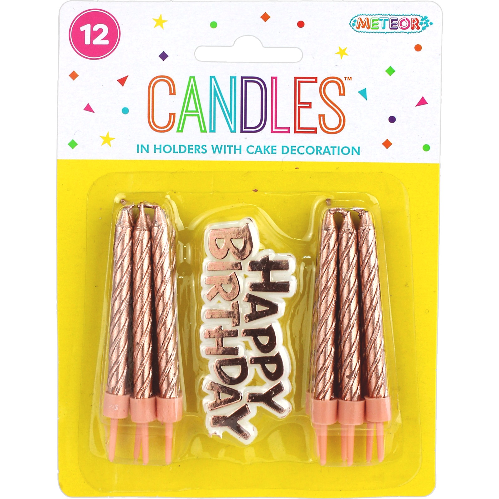 Rose Gold Metallic Spiral Candles & Cake Decoration (Pack of 12)
