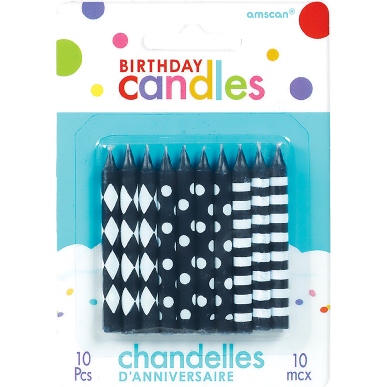 Black & White Patterned Candles (Pack of 10)