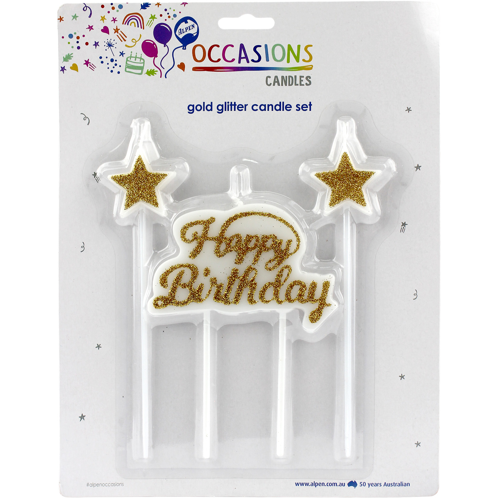 Gold Glitter Happy Birthday Candle Set