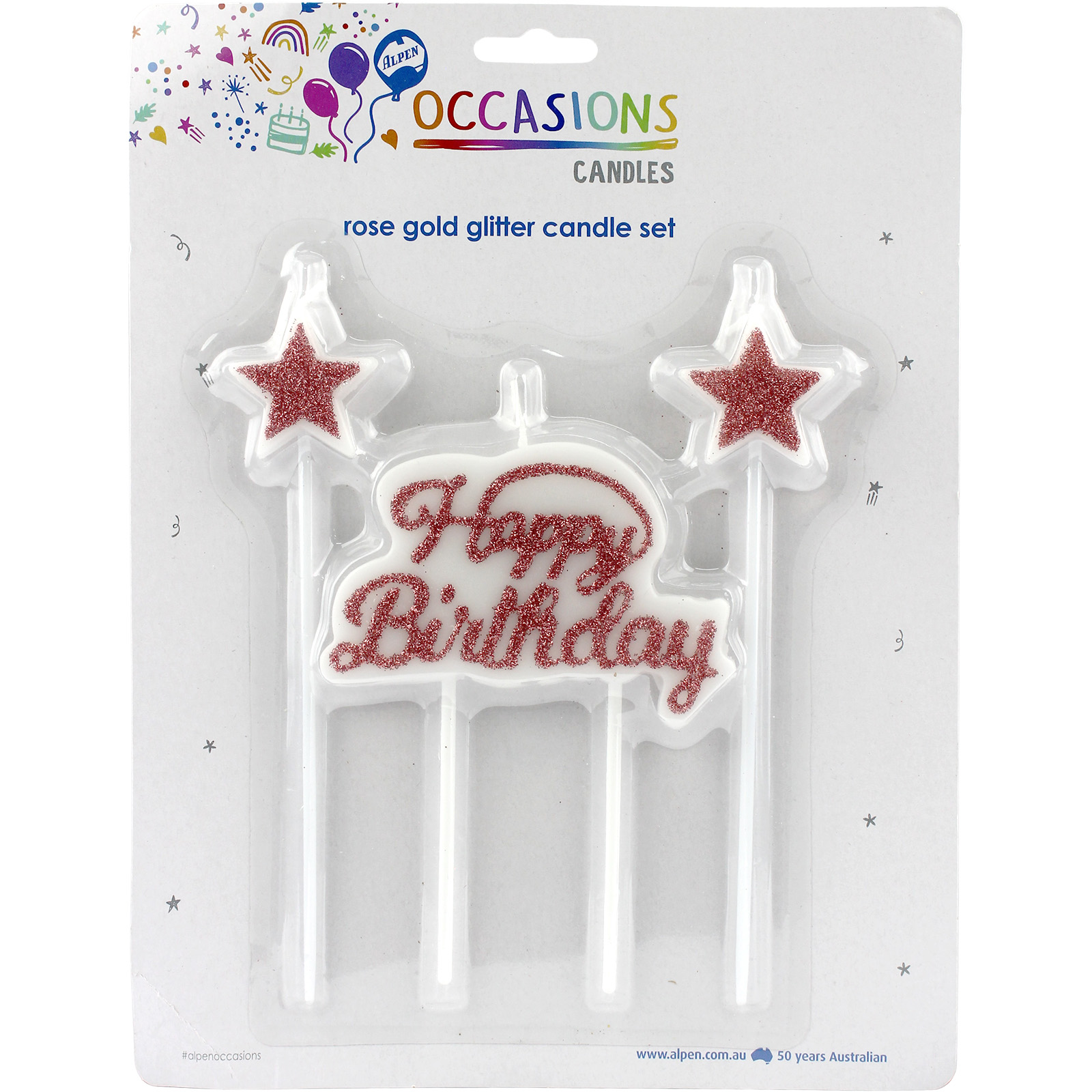 Pink Rose Gold Glitter Happy Birthday Candle Set