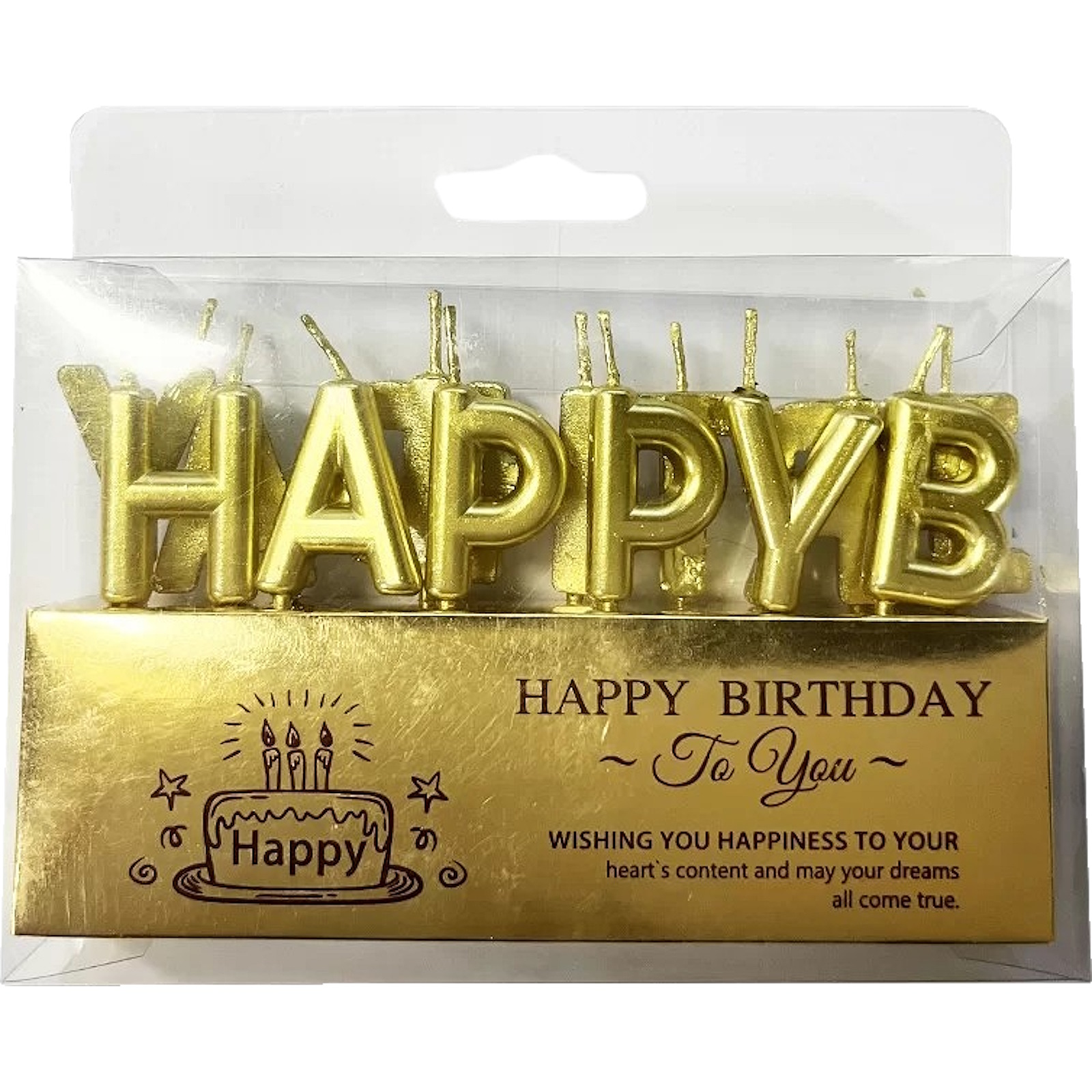 Metallic Gold Happy Birthday Candles (Pack of 13)