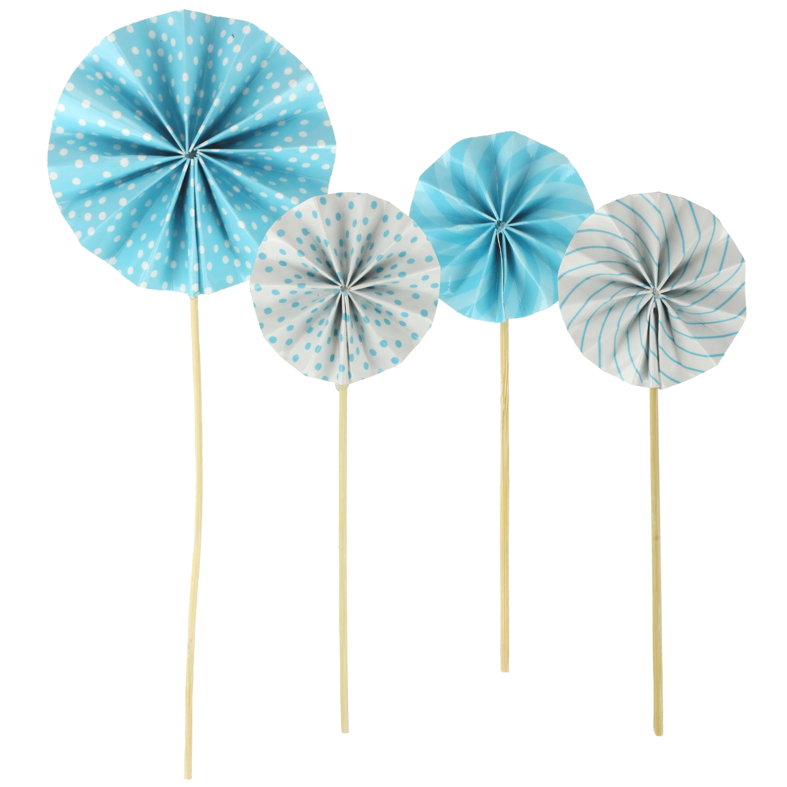 Blue Polka Dot and Stripe Fan Cake Picks (Pack of 4)
