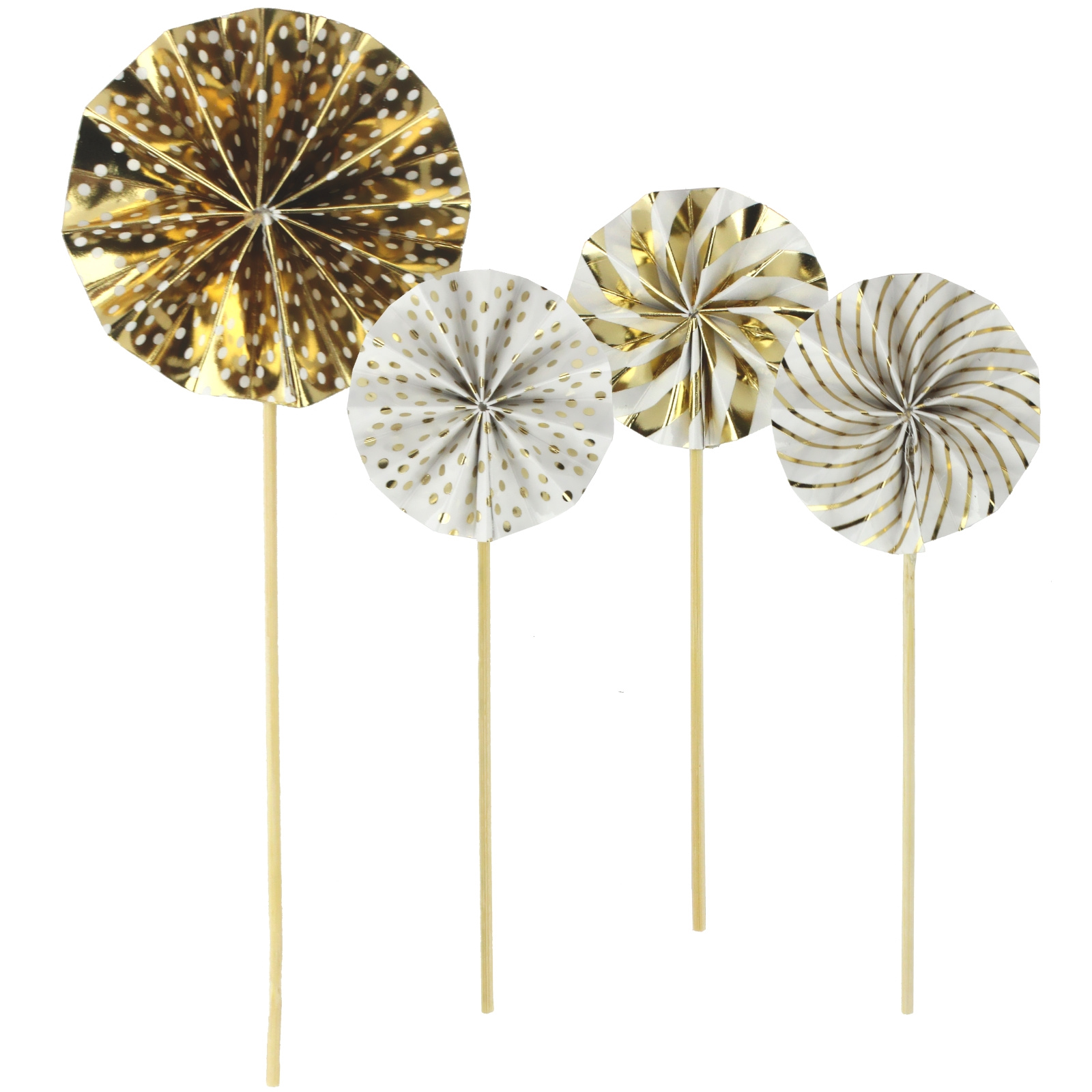 Gold Polka Dot and Stripe Fan Cake Picks (Pack of 4)