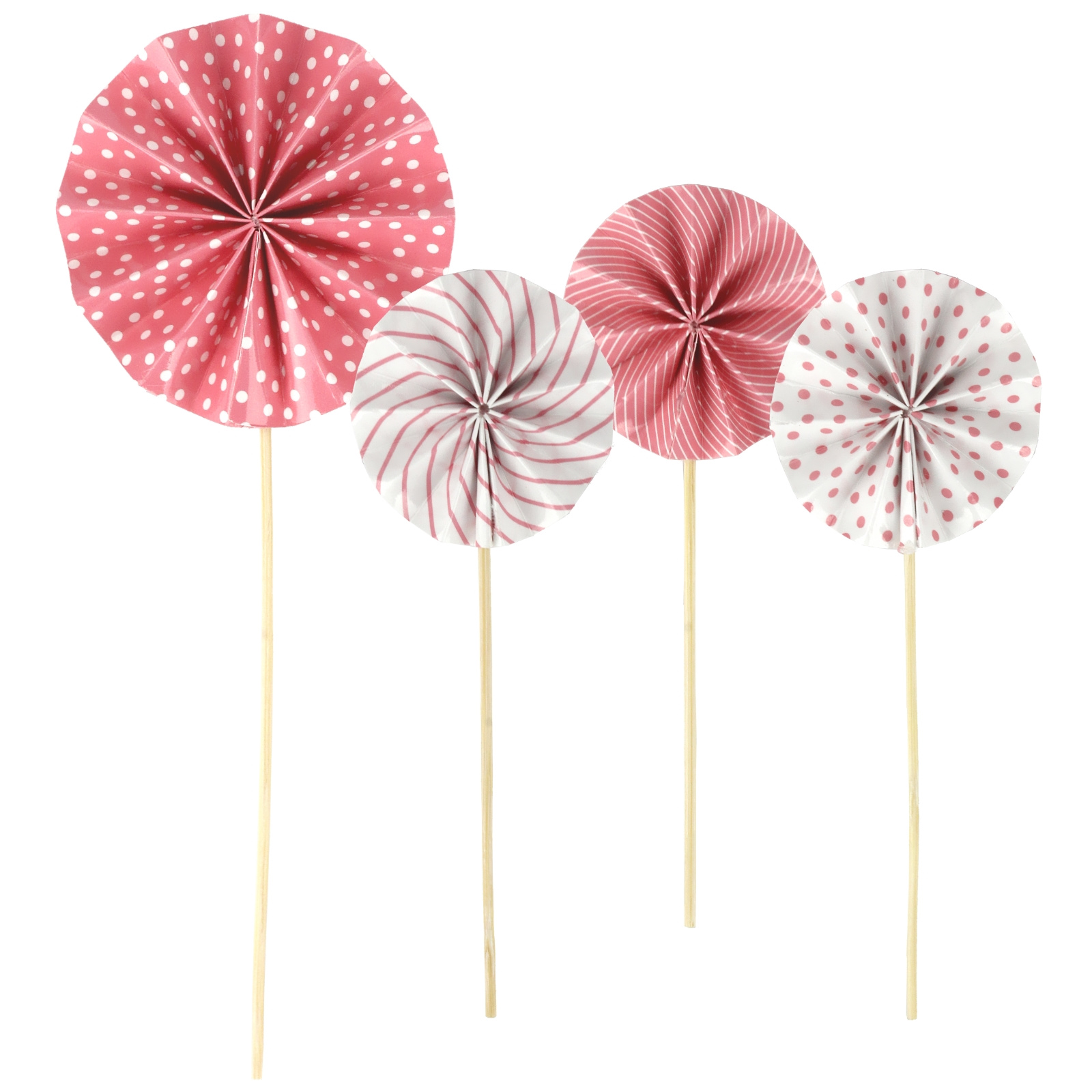 Pink Polka Dot and Stripe Fan Cake Picks (Pack of 4)
