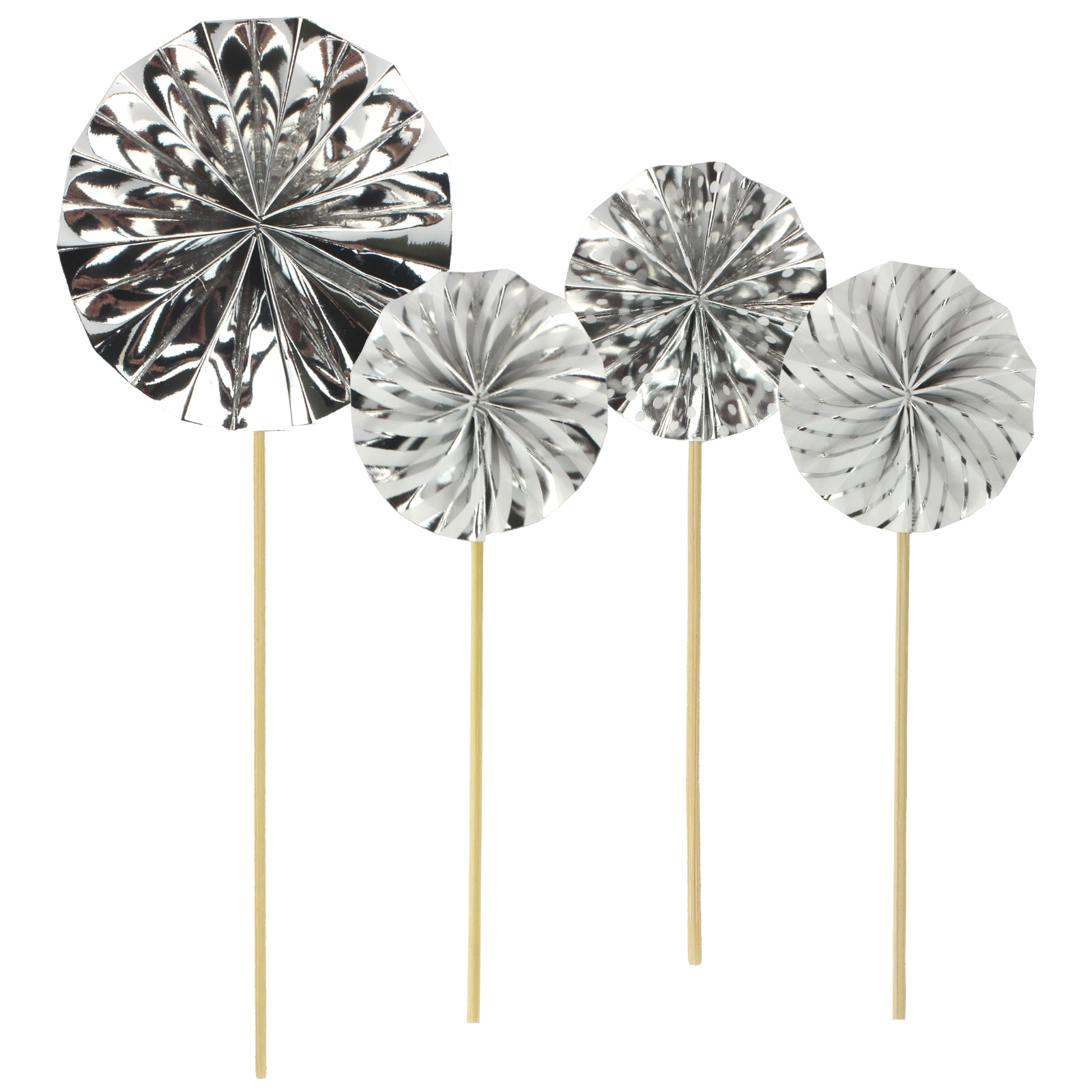 Silver Polka Dot and Stripe Fan Cake Picks (Pack of 4)