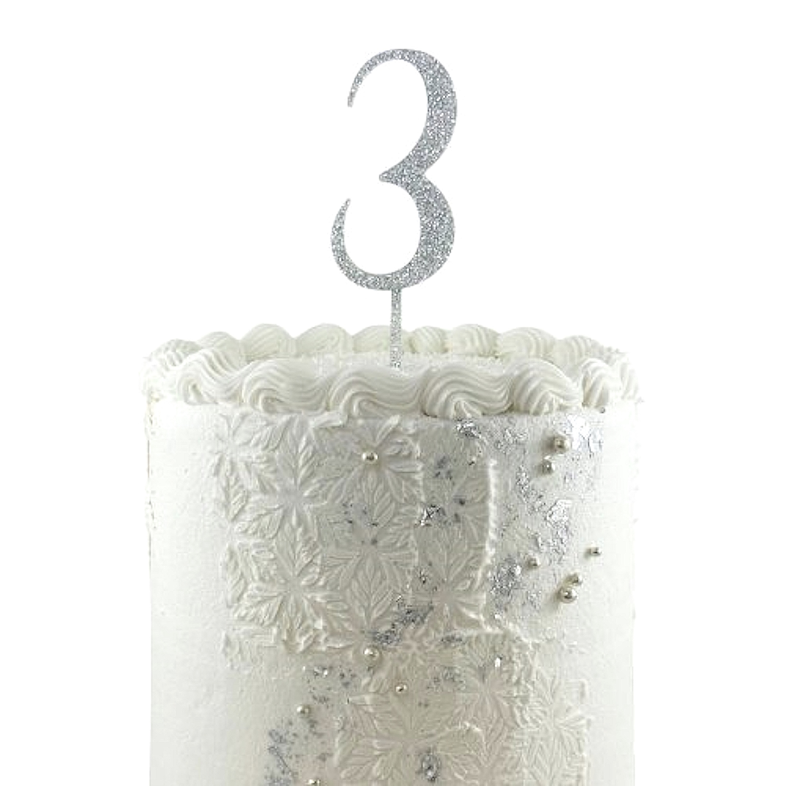 Glitter Silver Acrylic Number 3 Cake Topper