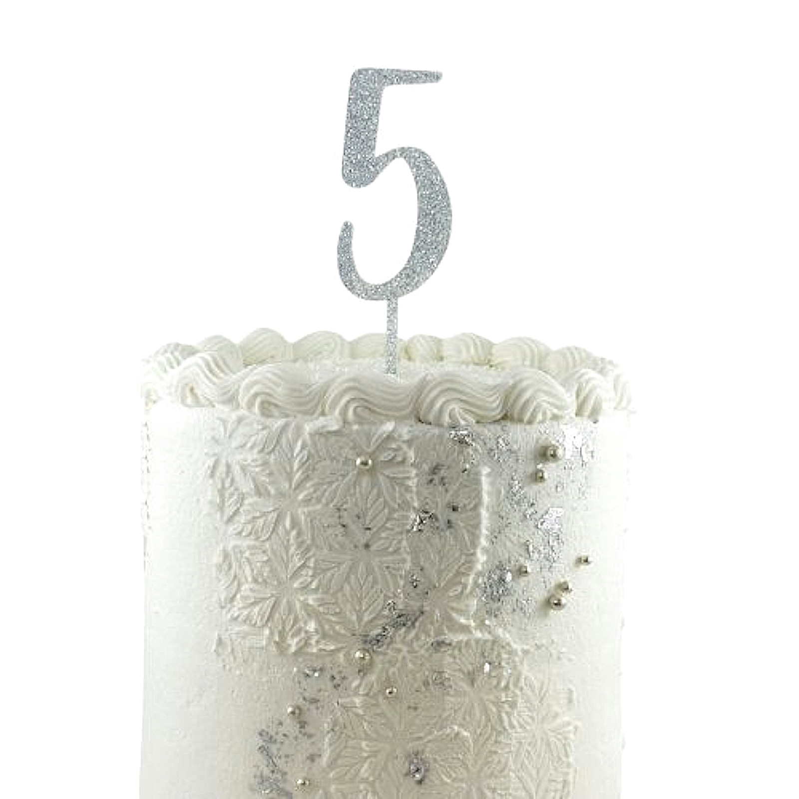 Glitter Silver Acrylic Number 5 Cake Topper