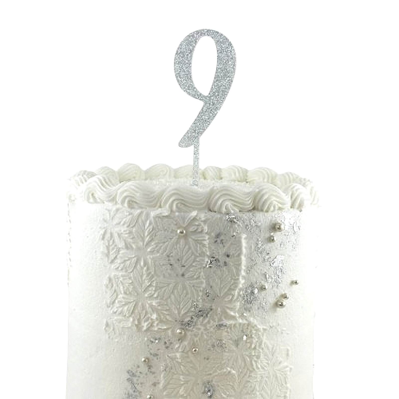 Glitter Silver Acrylic Number 9 Cake Topper