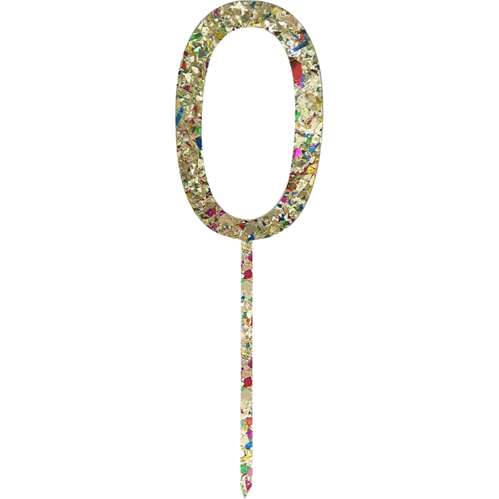 Gold Rainbow Glitter Acrylic Number 0 Cake Topper