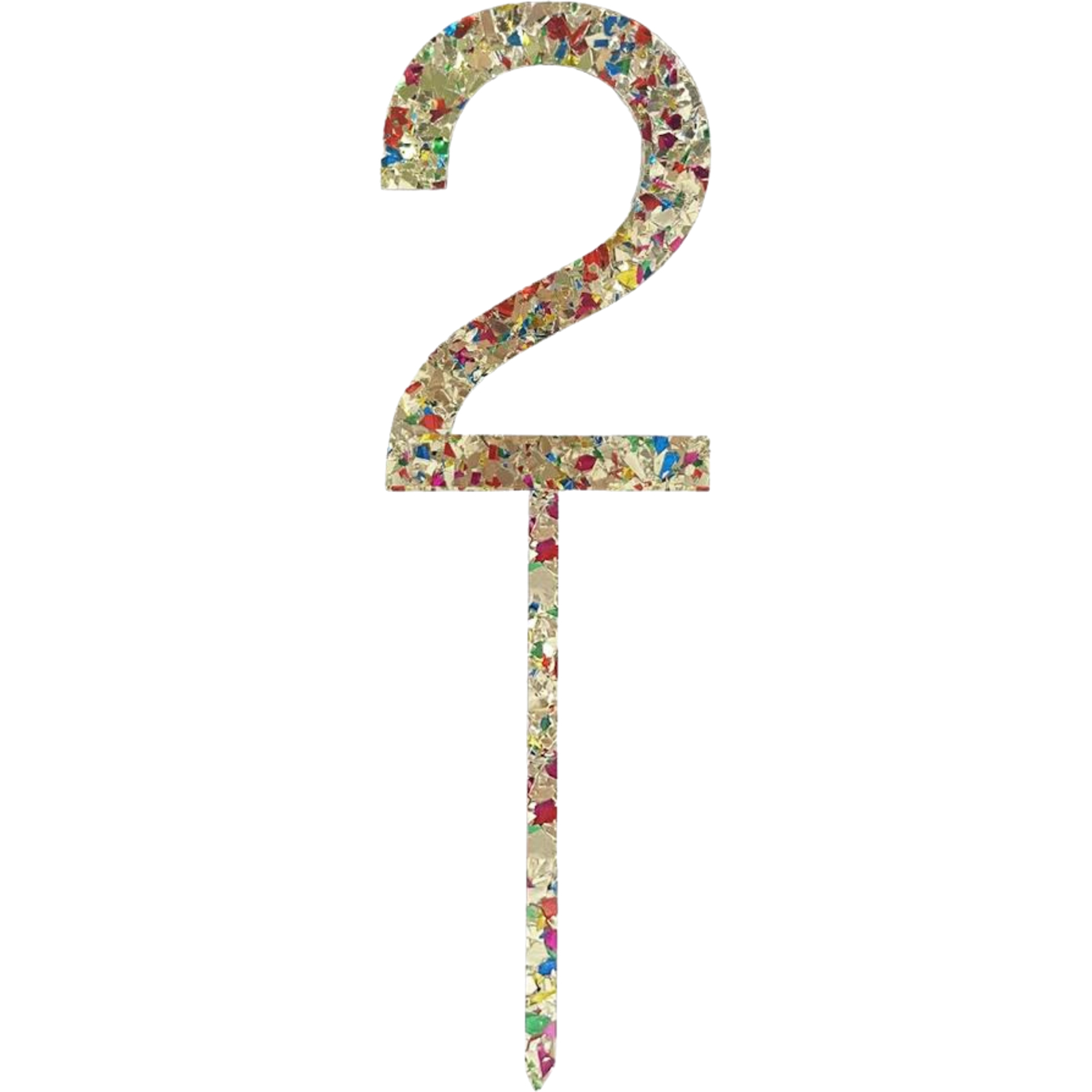 Gold Rainbow Glitter Acrylic Number 2 Cake Topper