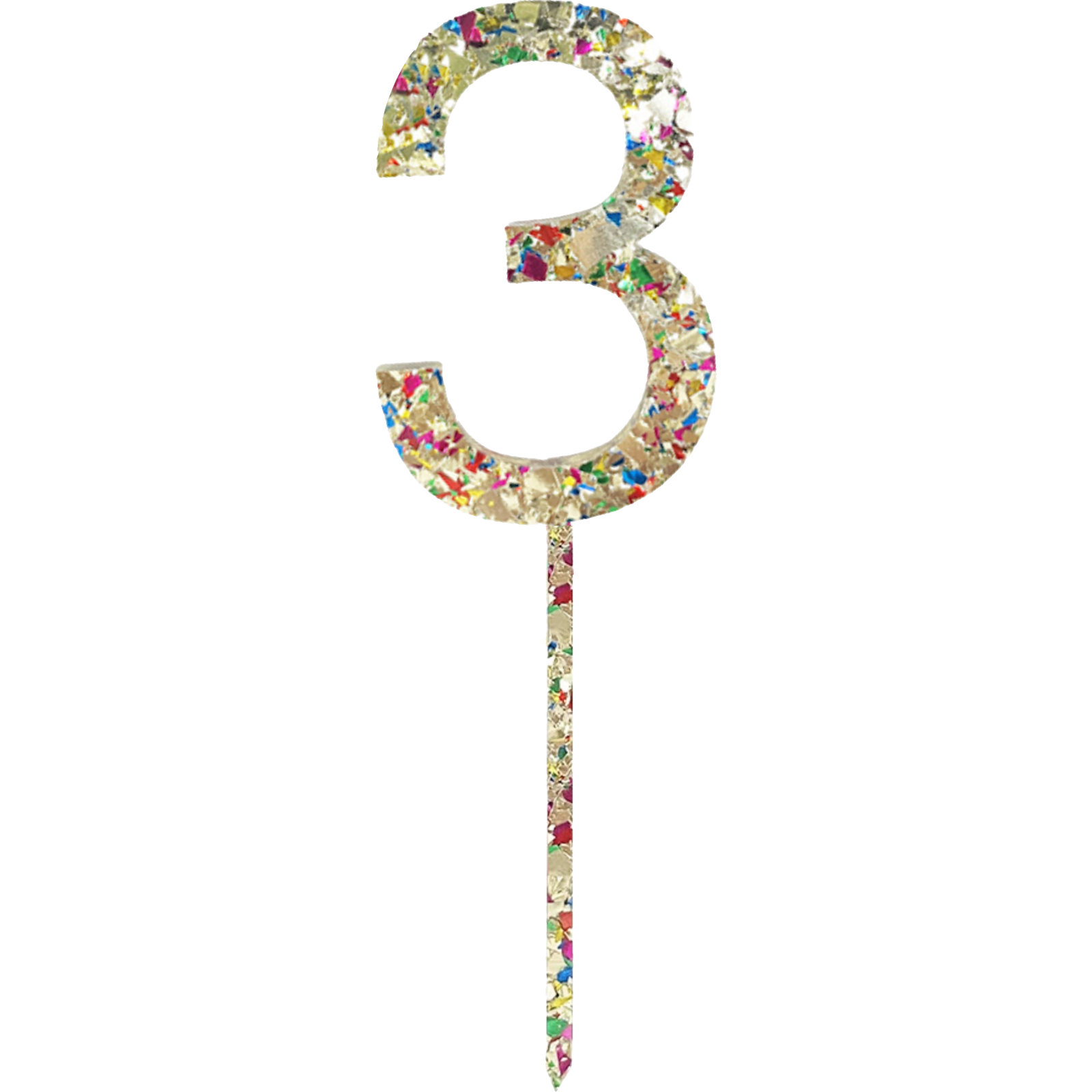 Gold Rainbow Glitter Acrylic Number 3 Cake Topper