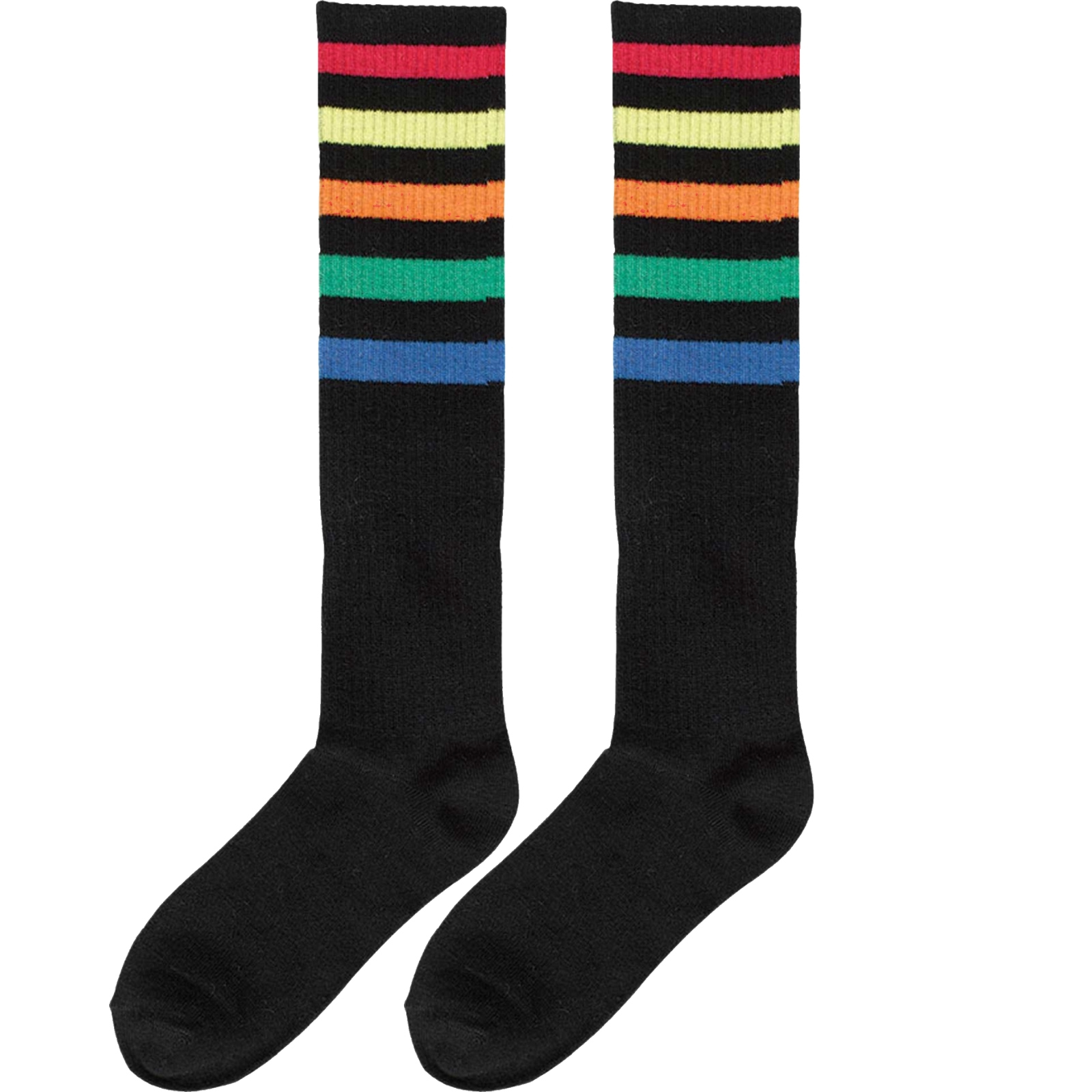 Over The Knee Black and Rainbow Striped Socks 