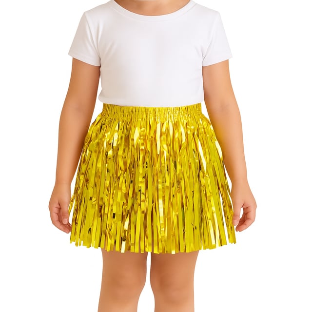 Kids Gold Metallic Tinsel Fringe Skirt - Discount Party Supplies