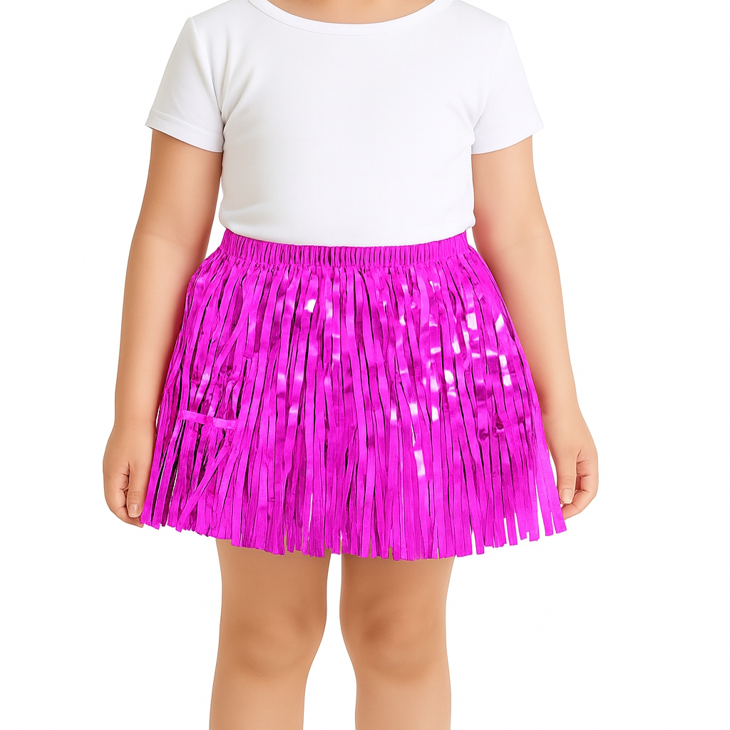 Kids Hot Pink Metallic Tinsel Fringe Skirt