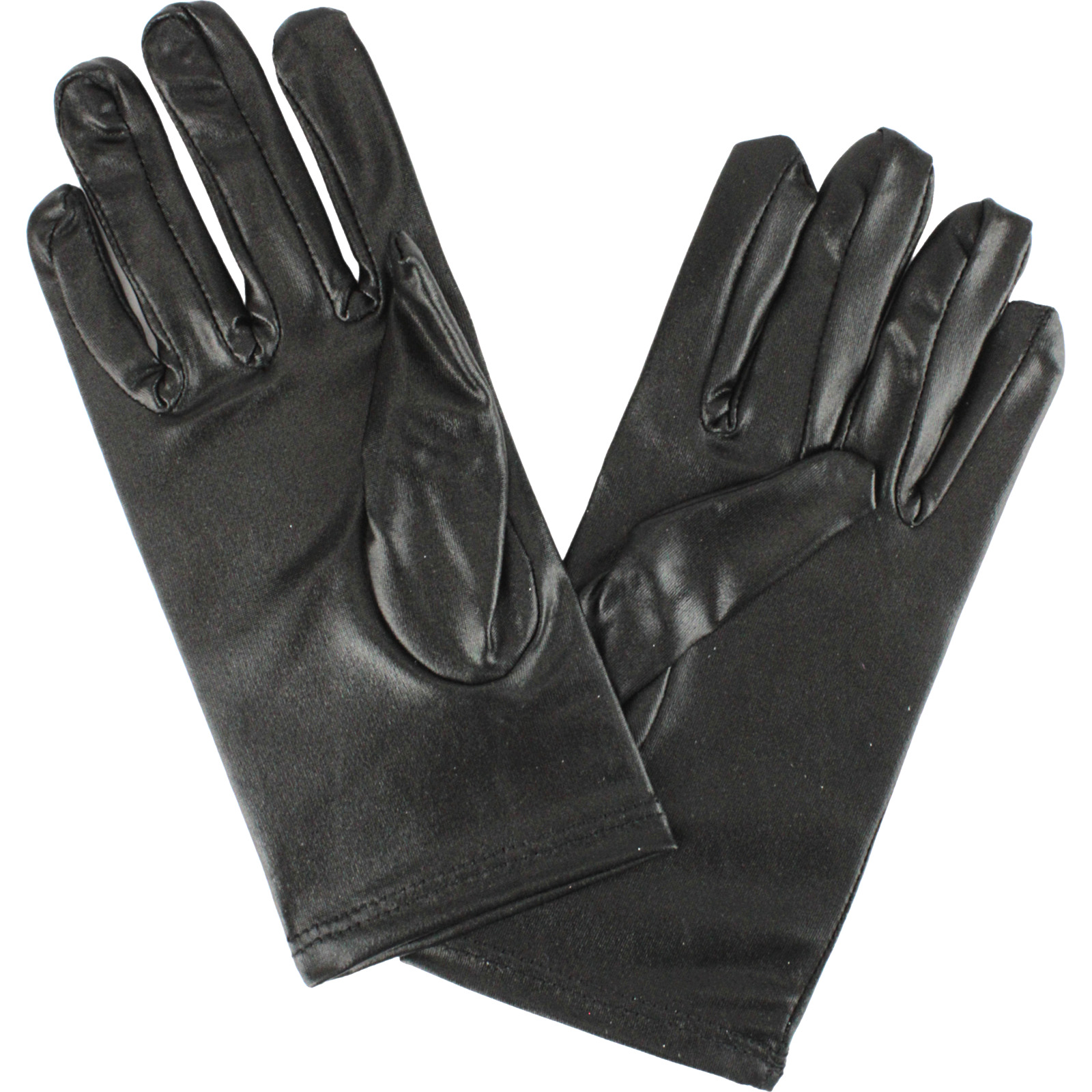 Adult Short Metallic Black Gloves