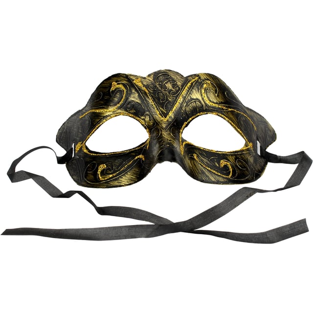Adults Black & Gold Glitter Masquerade Mask - Discount Party Supplies