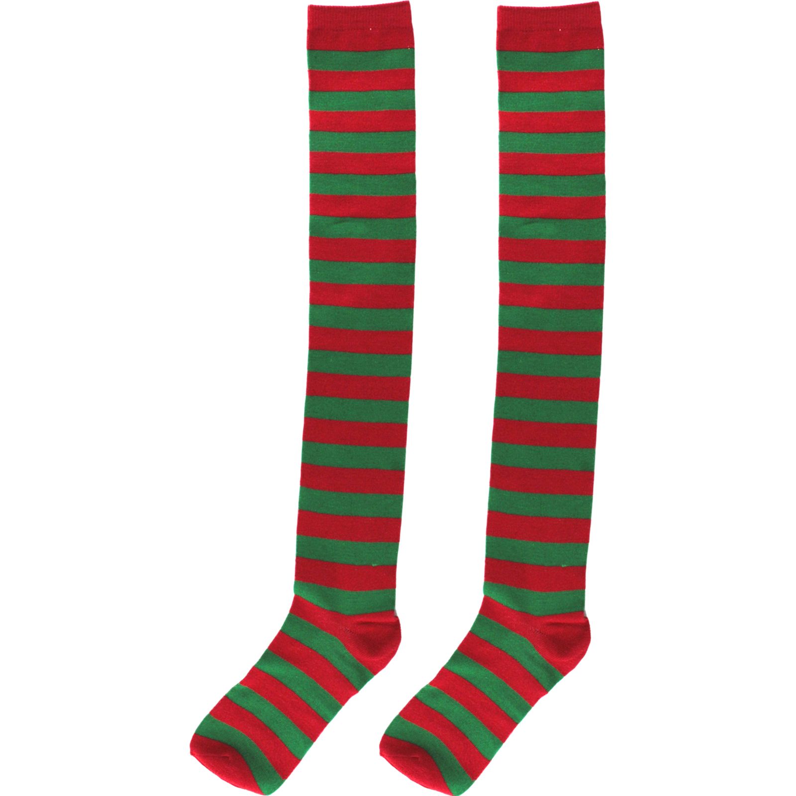 Over The Knee Red & Green Striped Socks (1 Pair)
