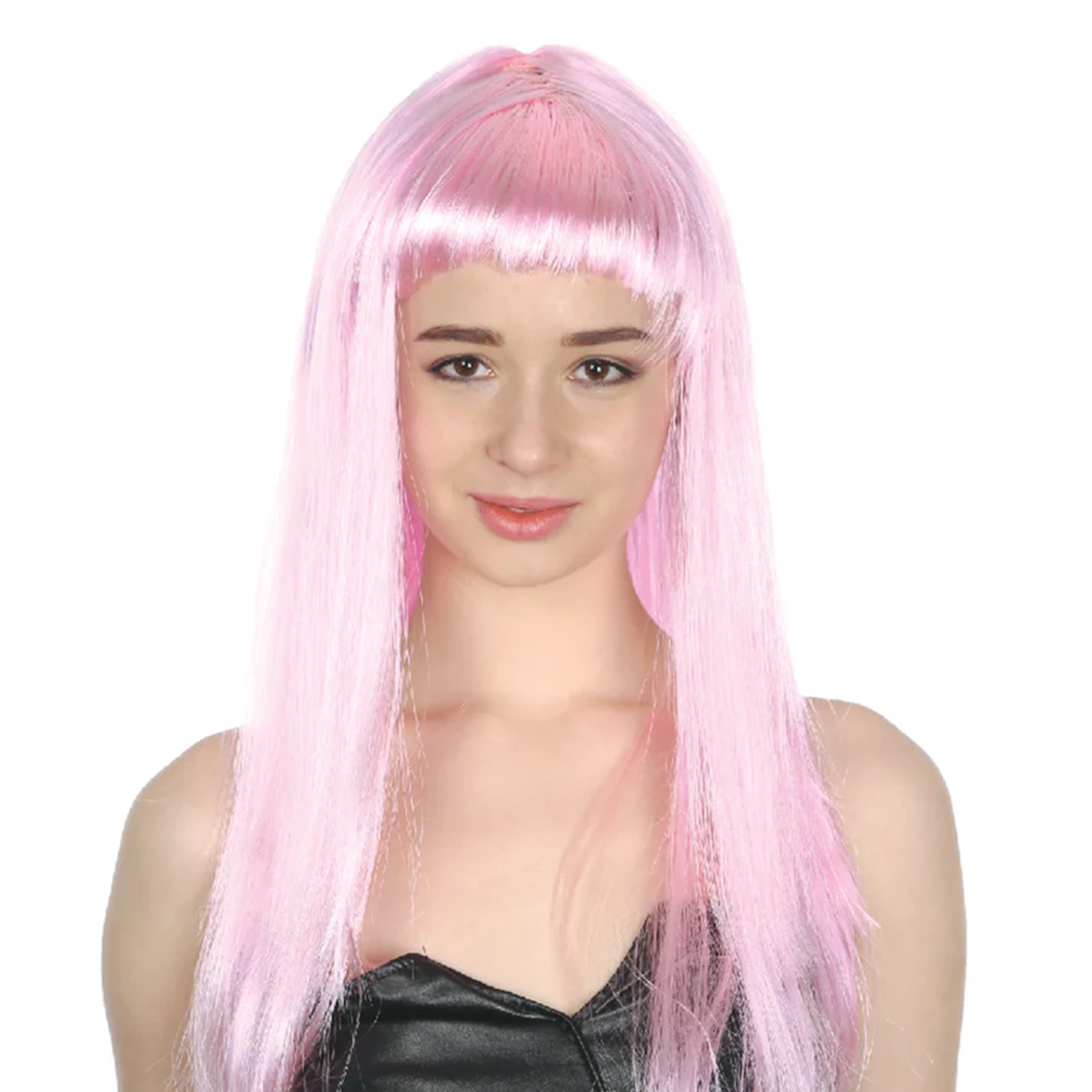 Light Pink Long Glamour Wig With Fringe