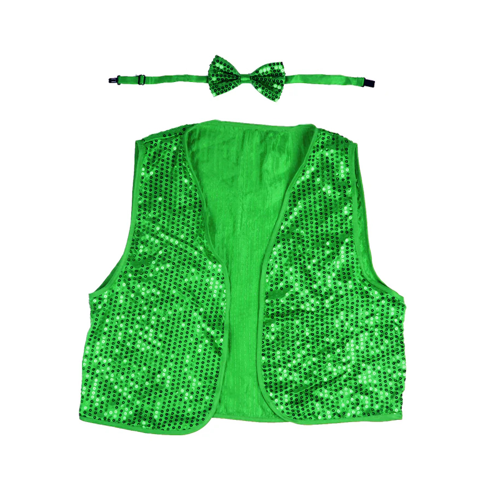 Kids Green Sequin Bow Tie And Vest Set One Size