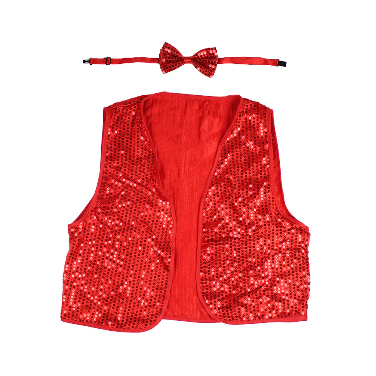 Kids Red Sequin Bow Tie And Vest Set One Size